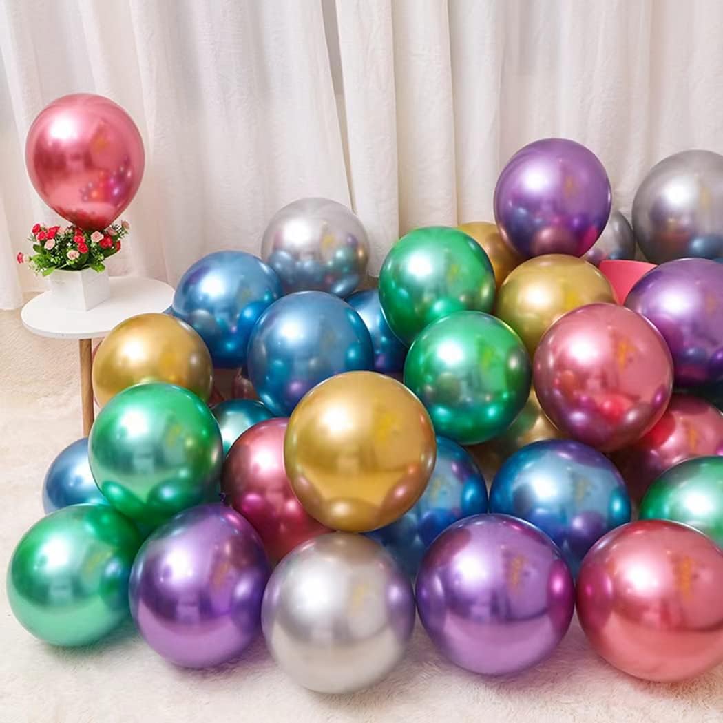 Colorful Party Balloons 100pcs 12inch Chrome Metallic Helium Balloons for Birthday Party Decoration and Arch Decoration Wedding Birthday Baby Shower Christmas Party