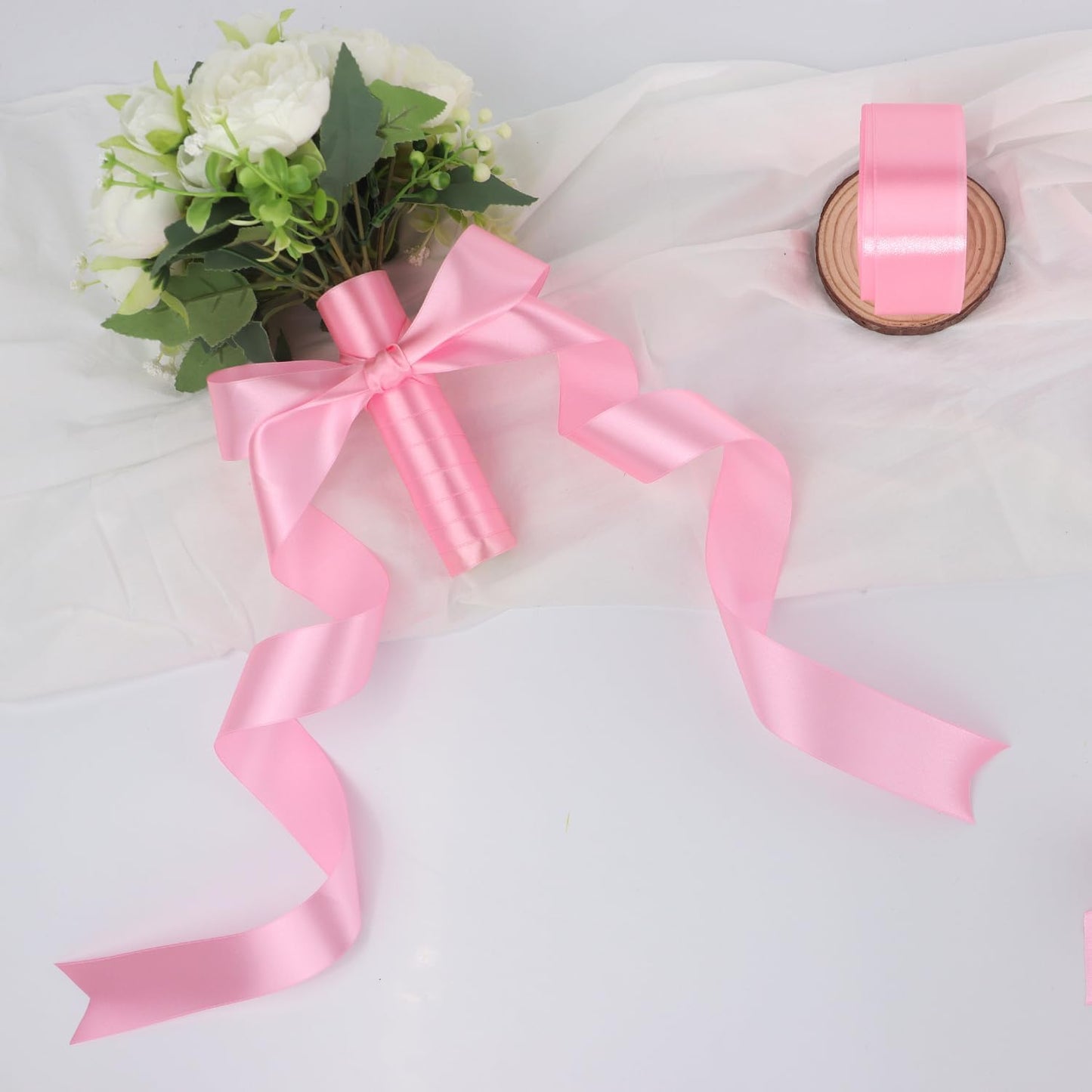 Pink Solid Satin Ribbon 1-1/2 Inch 50 Yards Solid Polyester Fabric Ribbon for Gift Wrapping Wedding Christmas Baby Shower Birthday Party Decoration Handmade Immortal Flower Craft