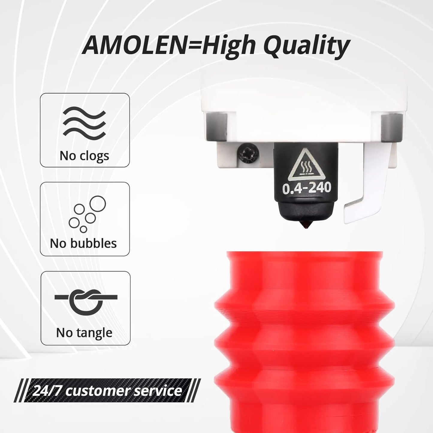 AMOLEN TPU 3D Printer Filament 1.75mm, Flexible Soft TPU 3D Printing Filament Supports High Speed, 1kg Spool(2.2lbs), Red