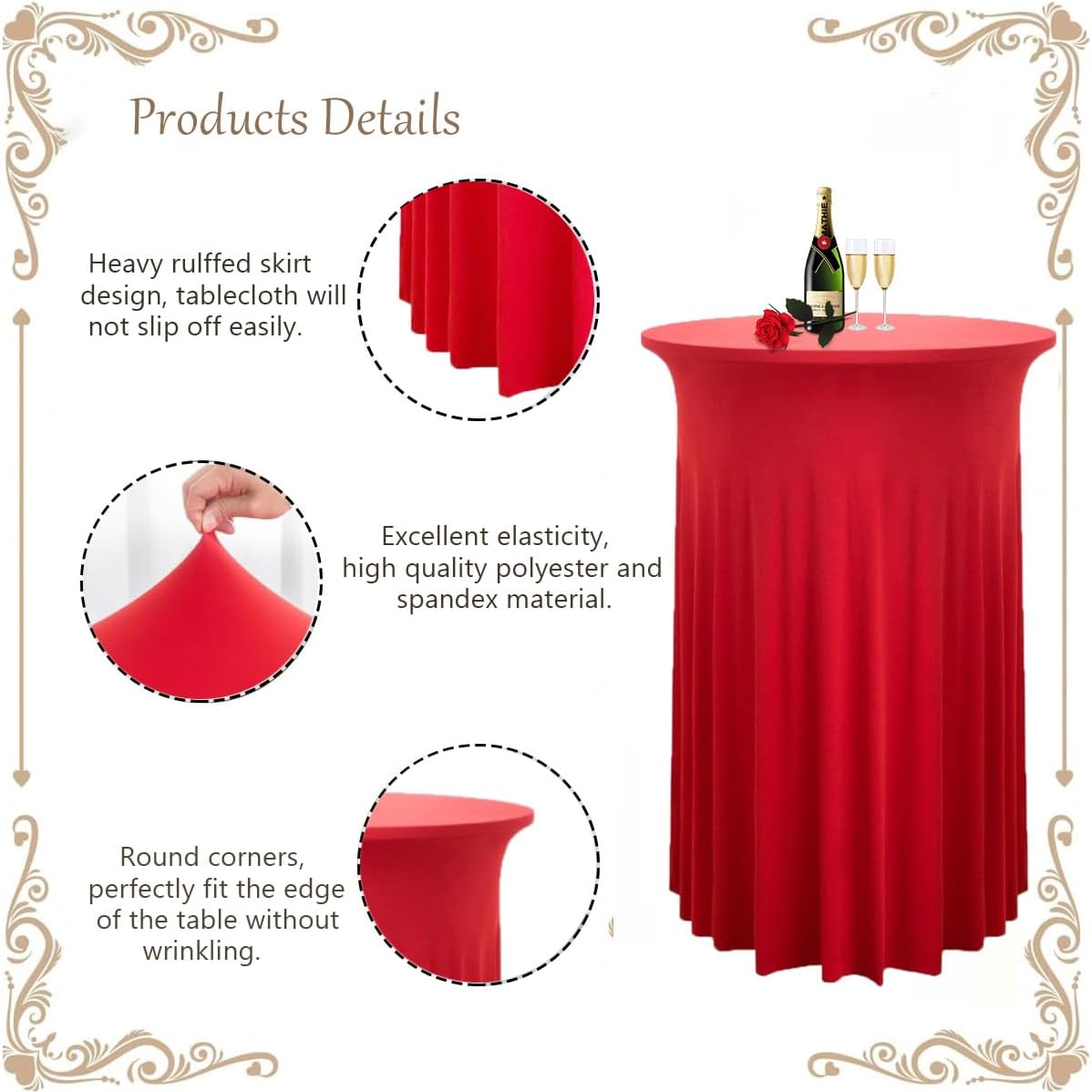 Albassa 4 Pack Cocktail Table Covers 32"x 43" Spandex Stretch Round Cocktail Tablecloths with Wavy Drapes Fitted High Top Bar Table Skirt for Wedding Party Banquet (Red, 4 PCS)
