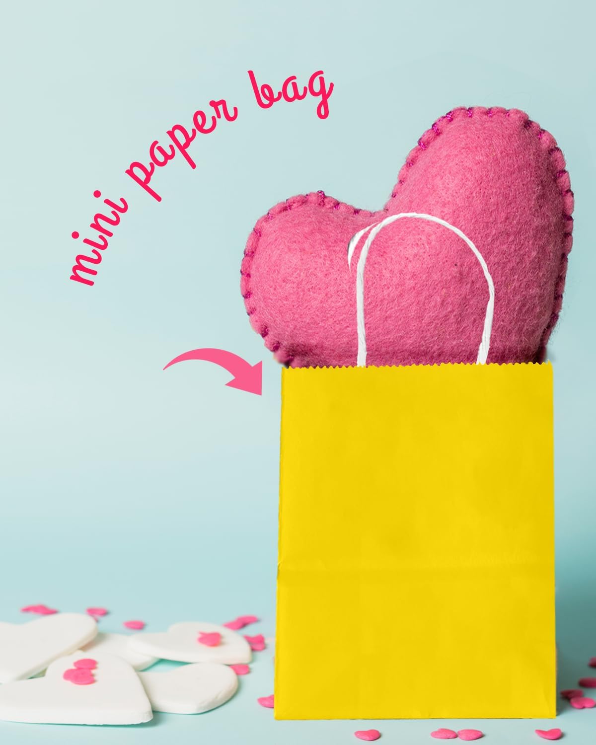 Bakepacker 100 Pcs Bright Yellow Mini Paper Gift Bags with Handles 6"x4.5"x2.5" Party Favor Bags Multiple Uses (Mini size)