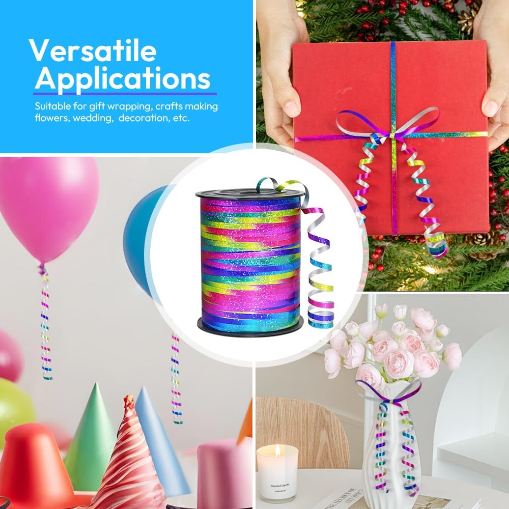 KMER LIFE Premium Rainbow Shiny Curling Shiny Ribbon, 1/5" Wide x 500 Yards Christmas Curling Ribbons for Gift Wrapping, Party Decoration, Balloon String, Ribbons for Florist Flower (1 Roll)