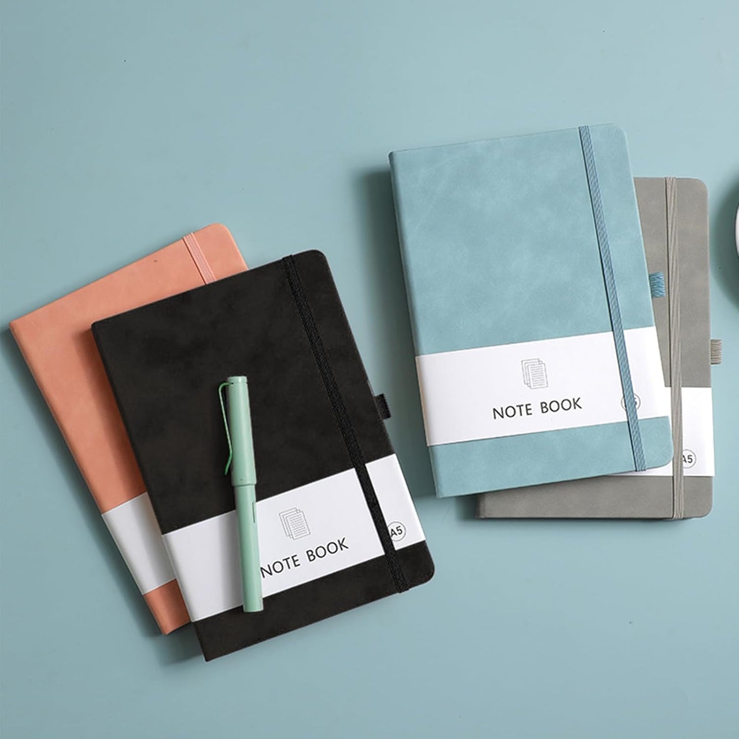 Personalized Notebook Custom Journal Notebook PU Leather A5 Can Customized with Logo/Text/Image- 192 Lined Pages 8.3 x 5.9 Inch, Pen Loop, Elastic Band, Grey Hardcover