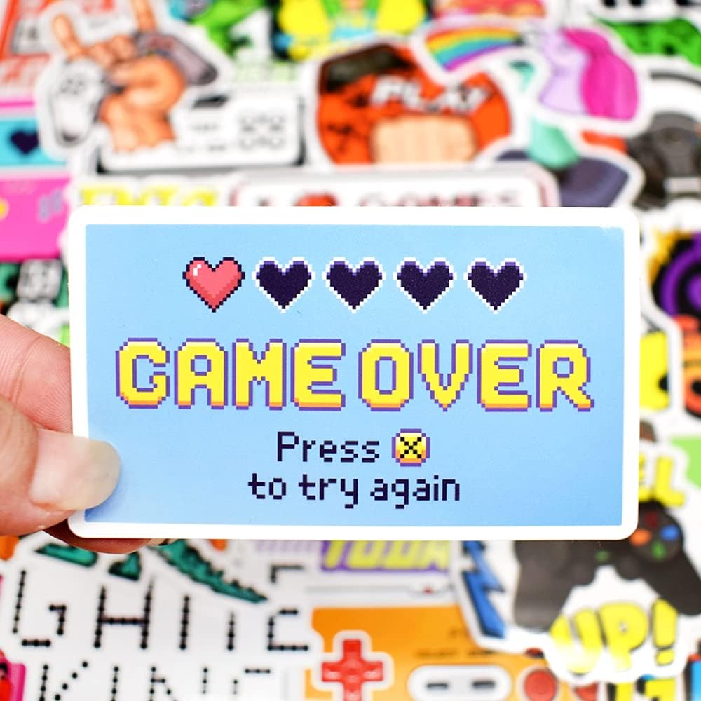 QTL Classic Gaming Stickers for Kids Video Game Stickers for Water Bottles Laptop Gamer Adults Waterproof Vinyl Packs 50Pcs
