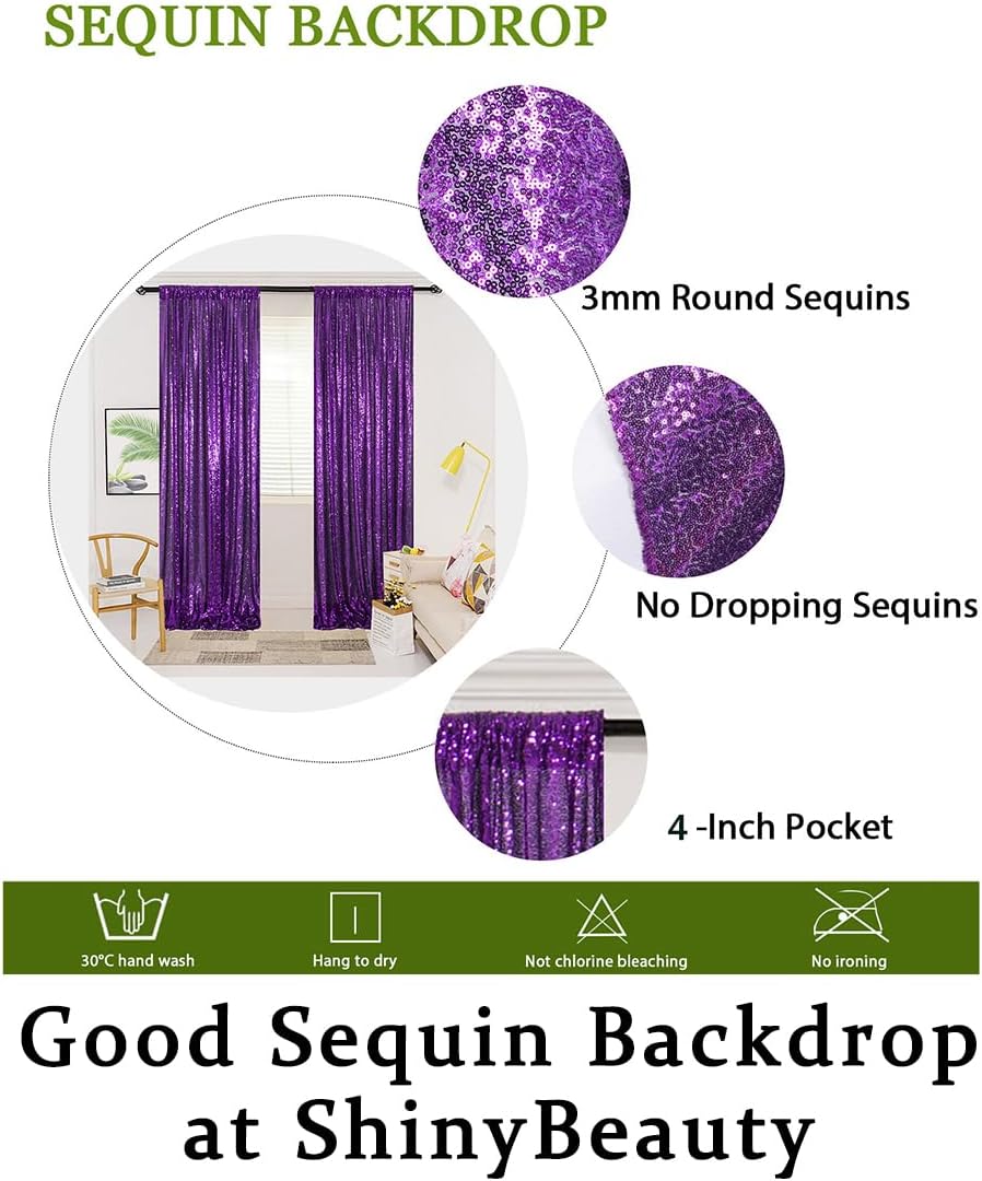 ShinyBeauty Premium Sequin Backdrop Curtain - 4x10ft Purple Wedding Drapes, Glitter Party Decor, Photography Background, Reversible Sparkle Fabric for Events & Home Decor (4FTx10FTx2PC)