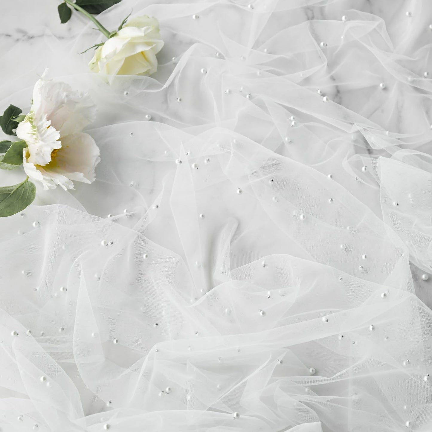 Artoid Mode Pearl Gauze Table Runner 120 Inch 10FT, Seasonal Sheer Dining Holiday Wedding Birthday Baby Shower Table Decor for Home Party