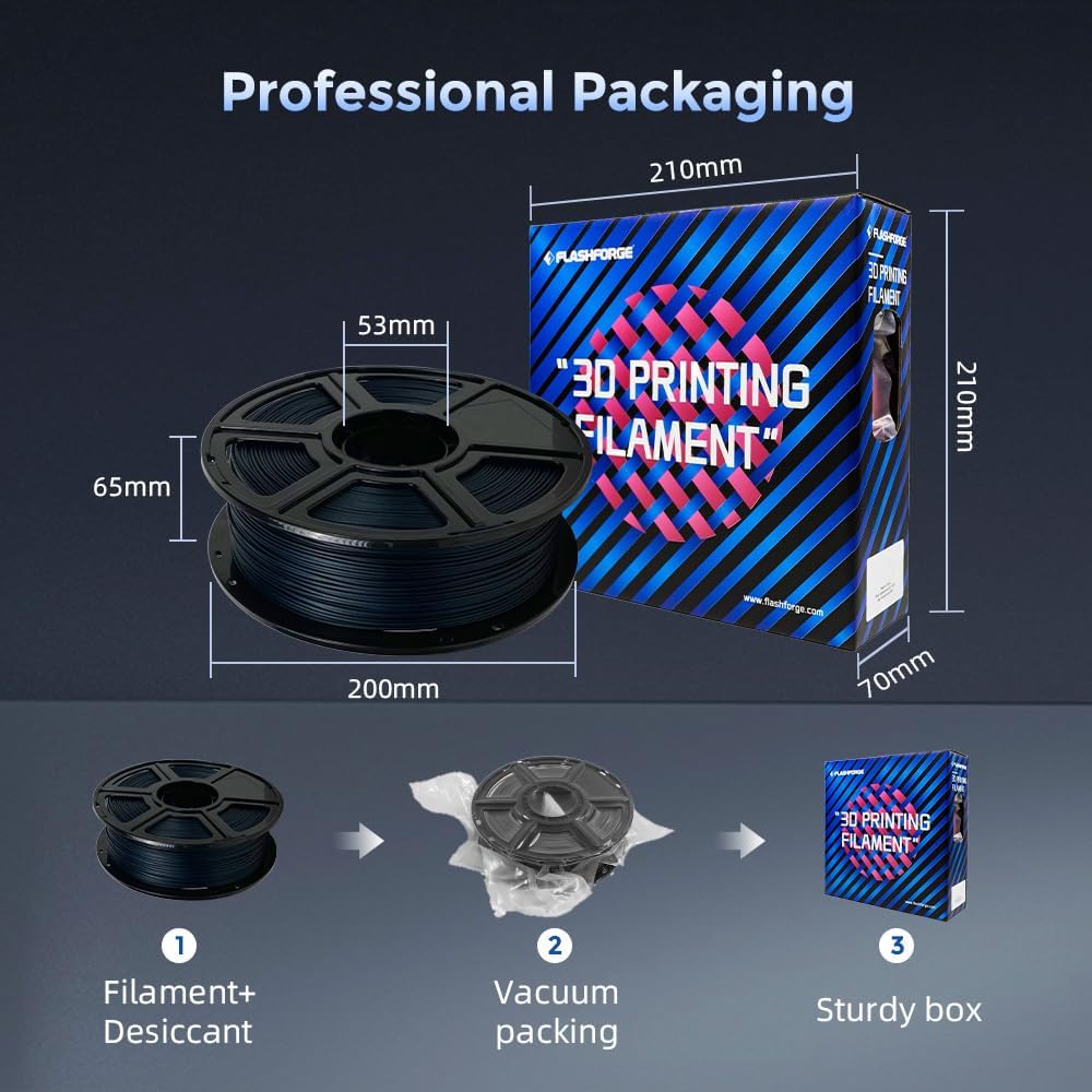 FLASHFORGE Carbon Fiber PETG Filament 1.75mm, Carbon Fiber PETG 3D Printer Filament, 1KG Spool Dimensional Accuracy +/- 0.02mm, Lightweight & Heat-Resistant & Moisture Free (PETG-CF Midnight Blue)