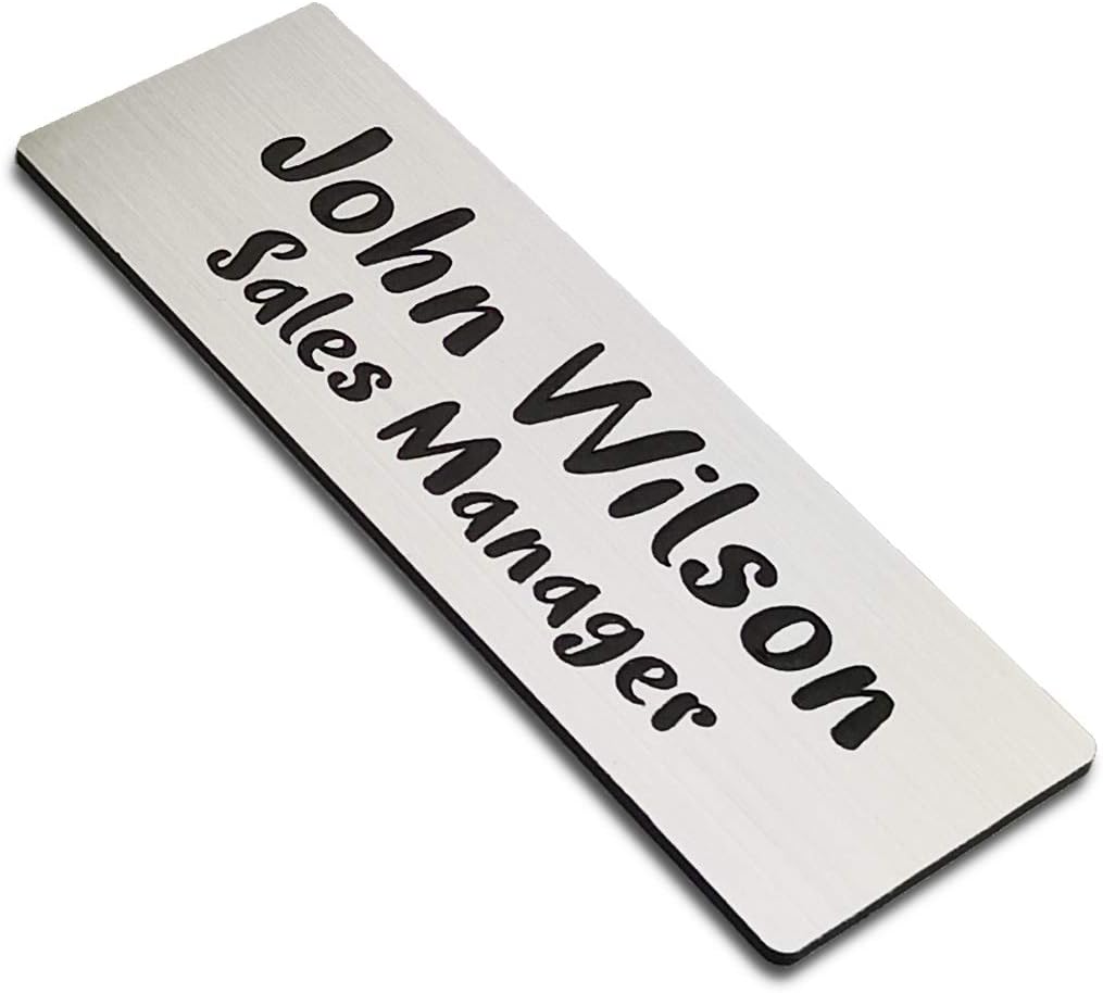 Custom Laser Engraved Name Badges with Pin, Magnetic, Adhesive, or Blank Backing, Durable Personalized Name Tag with 3 Lines of Custom Texts, Clear and Easy to Read, 10 Colors (1" x 3")