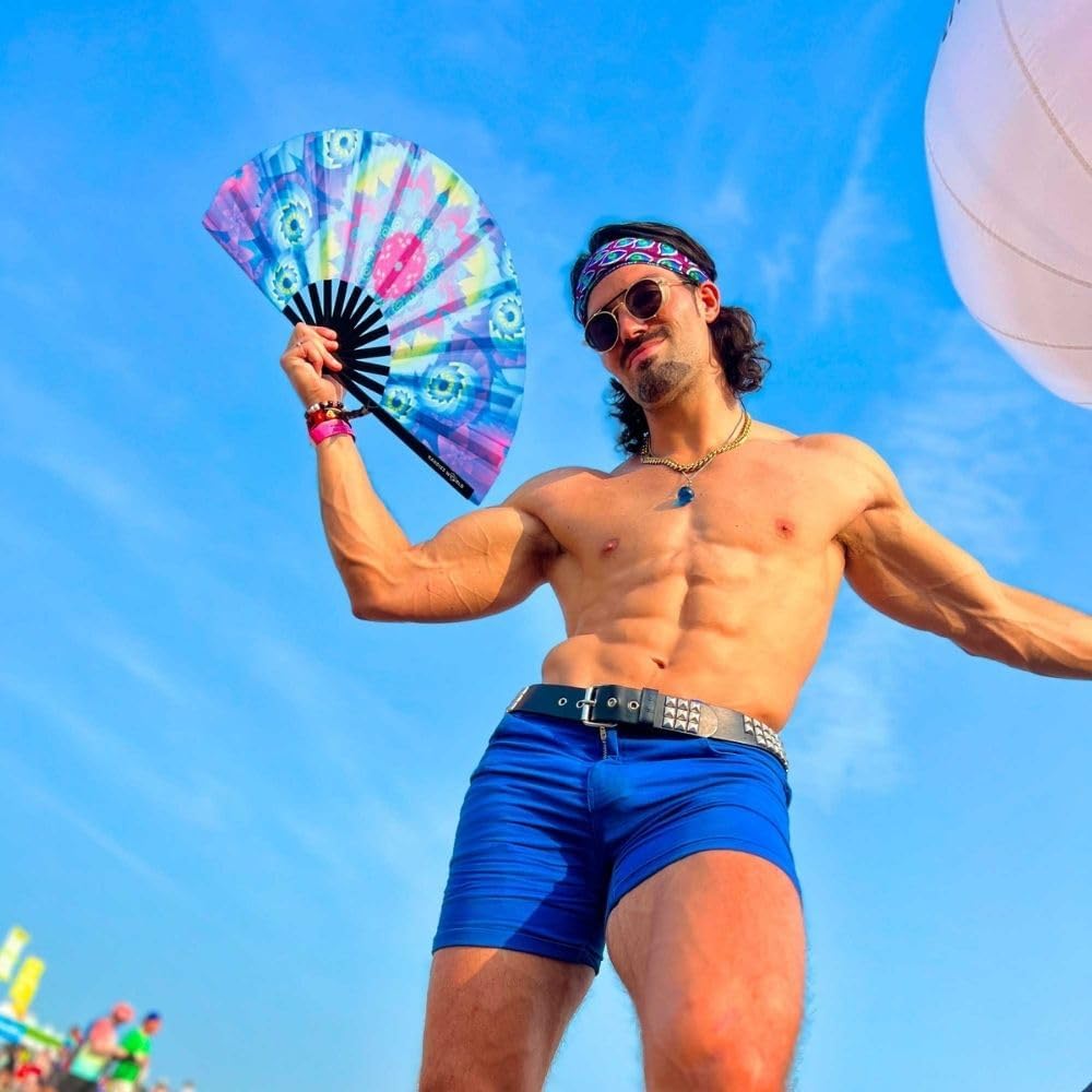 Kandies World UV Reactive Custom Festival Folding Hand Fan - Unique Designs, Made of Bamboo, Clacking Sound, Lightweight - Perfect Rave and Festival Accessory!