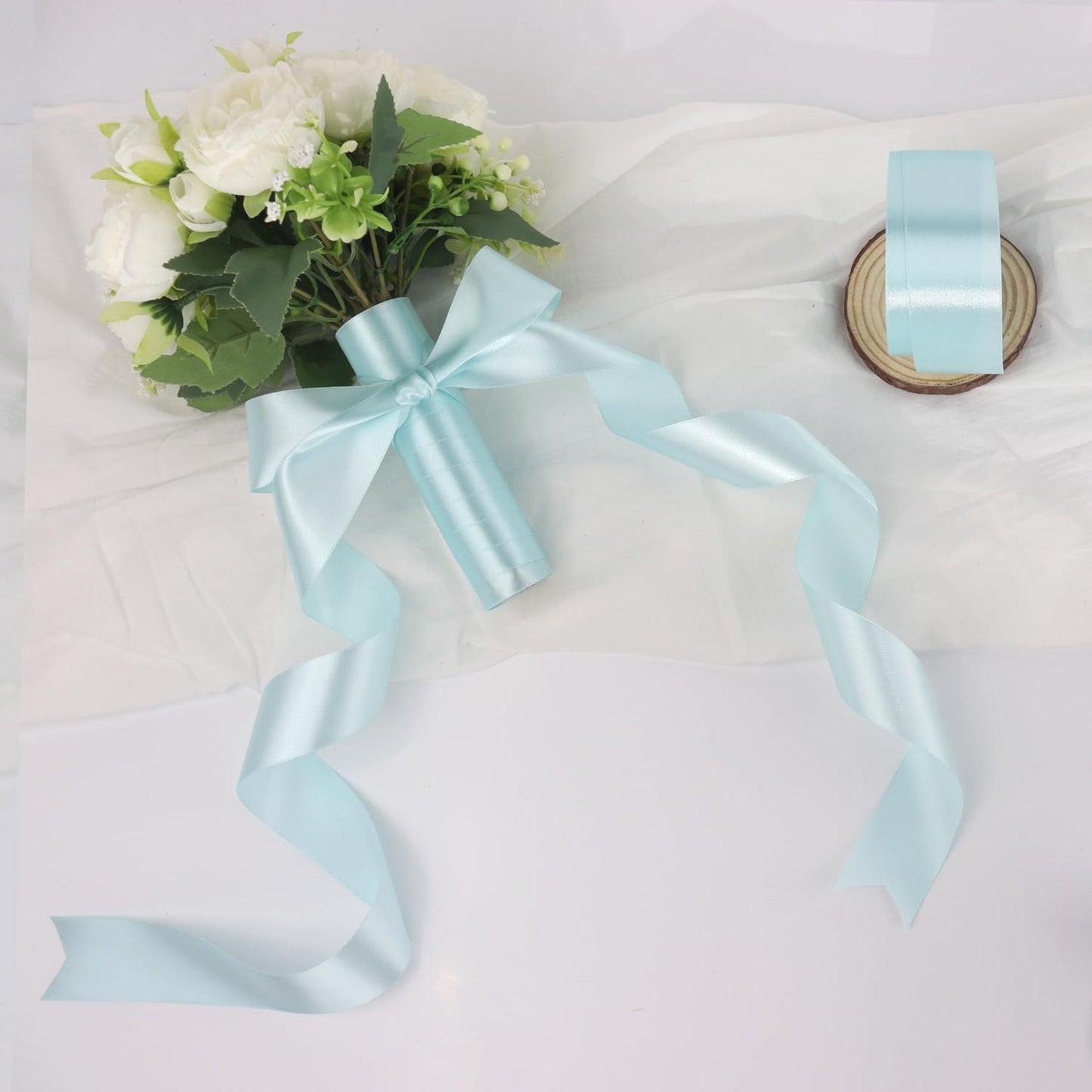 Light Blue Solid Satin Ribbon 1-1/2 Inch 50 Yards Solid Polyester Fabric Ribbon for Gift Wrapping Wedding Christmas Baby Shower Birthday Party Decoration Handmade Immortal Flower Craft