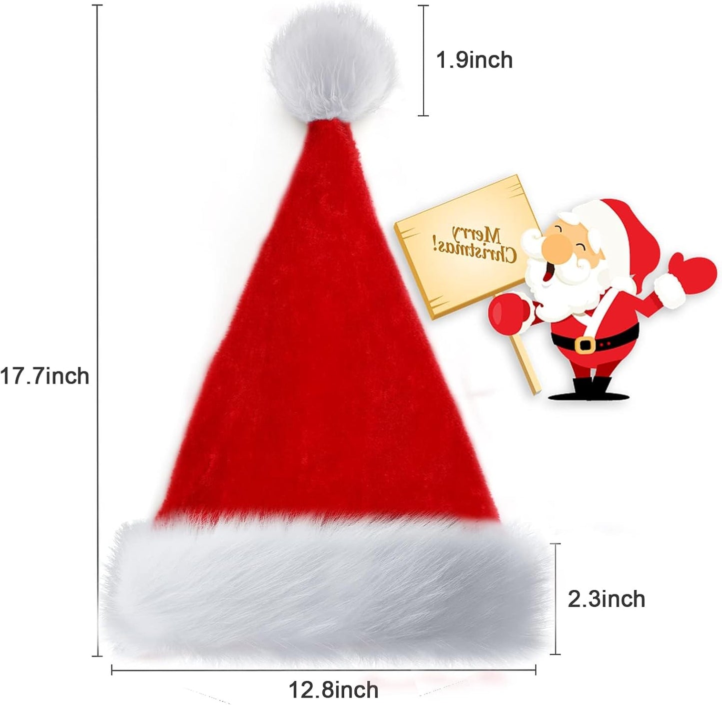 Santa Hat for Adults Christmas Hat Red Velvet Double-Layer Thickening Unisex Holiday Xmas Hats for New Year Festive Party