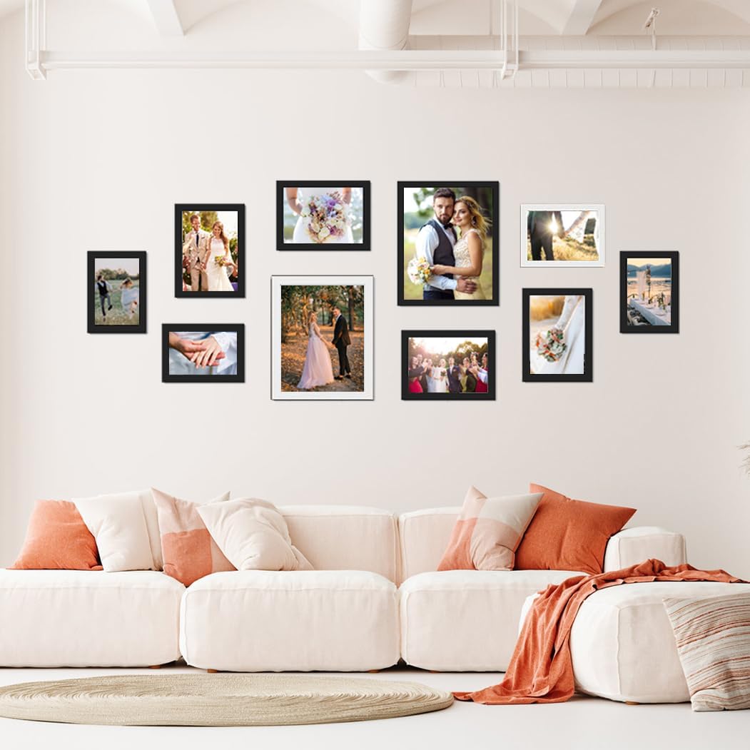 KTKDE A4 Black Picture Frame Set of 6, 8.3x11.7 Wooden Photo Frame Black Engineered Wood with Plexi-Glass for Poster Frame with Wood-grain Wall or Tabletop Living Room Bedroom Home Decor best gift