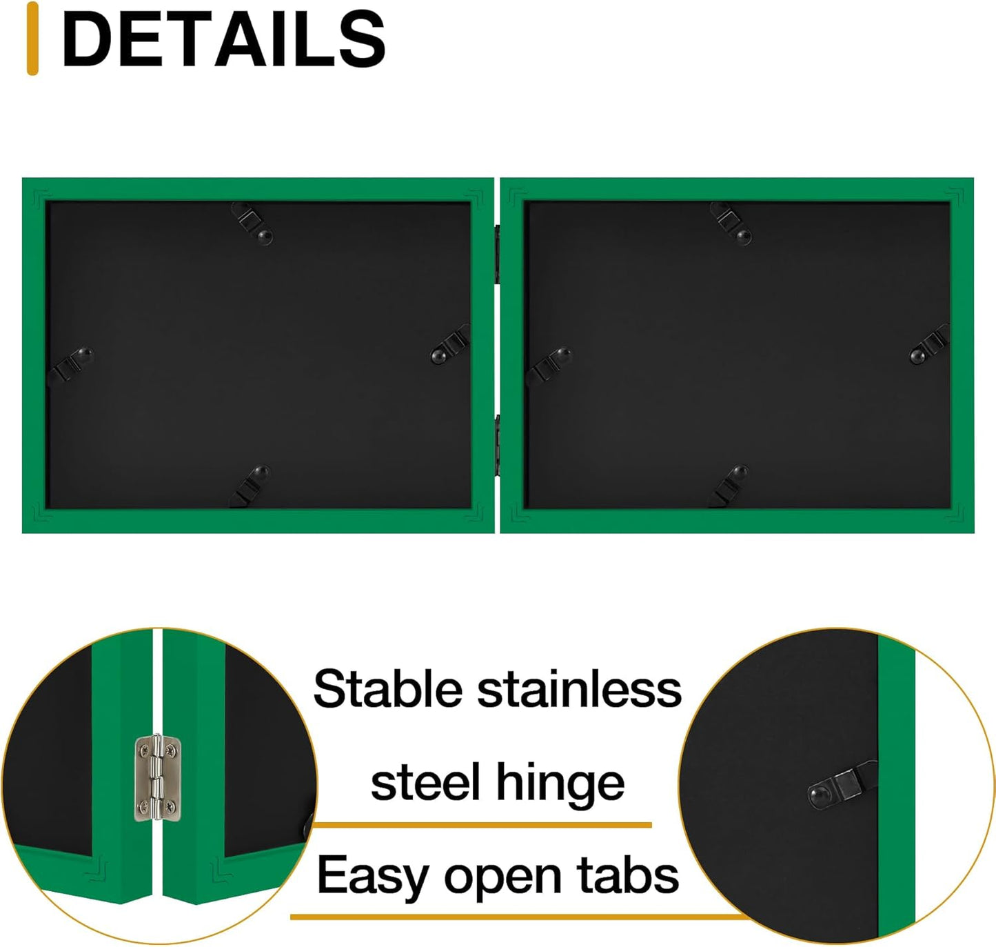 decorUhome Double 6x4 Picture Frame Horizontal, Engineered Wood Bifold Photo Frame with Plexiglass for Tabletop Display, 6x4, Green