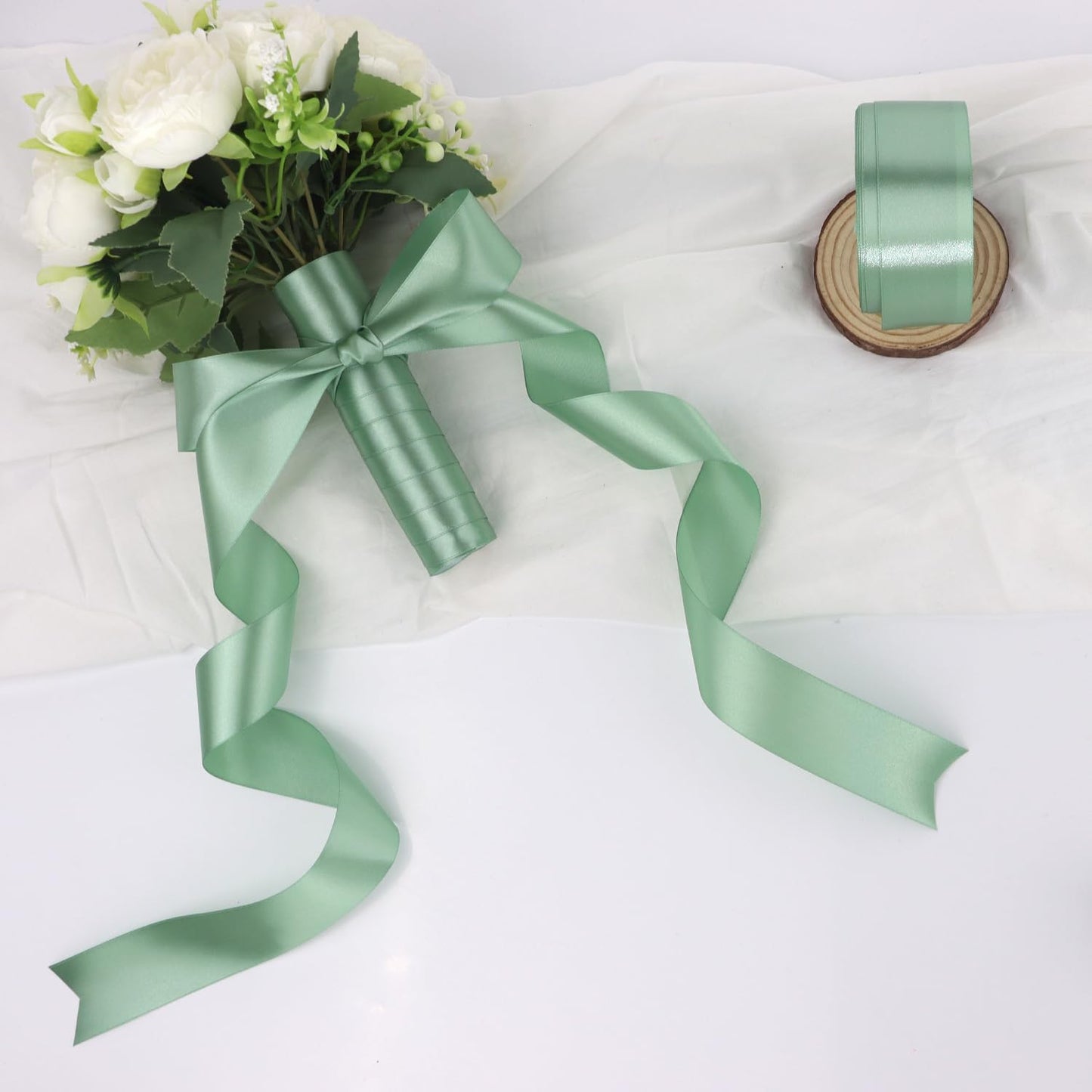 Sage Green Solid Satin Ribbon 1-1/2 Inch 50 Yards Solid Polyester Fabric Ribbon for Gift Wrapping Wedding Christmas Baby Shower Birthday Party Decoration Handmade Immortal Flower Craft