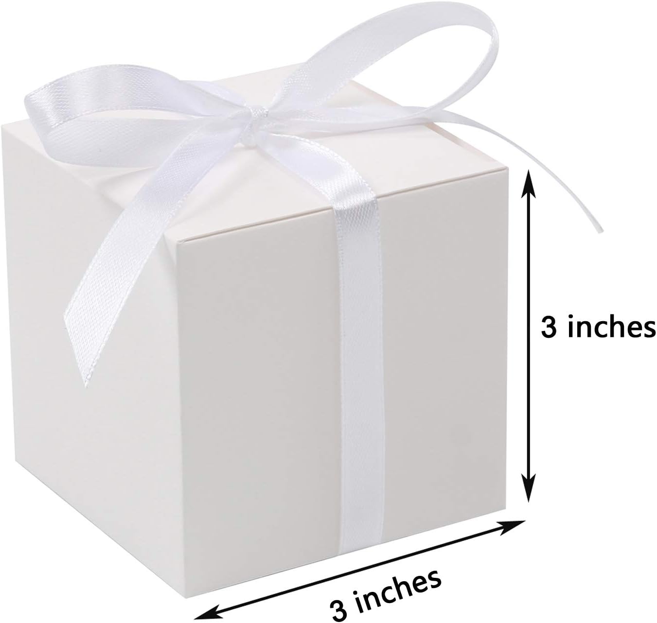 COTOPHER 60pcs Wedding Favor Boxes, Paper Gift Boxes 3x3x3 Inches Small Gift Boxes with Ribbons Small Boxes for Gifts, Crafting, Cupcake, Candy, Bridesmaid Proposal Boxes,Easy Assemble Boxes (White)