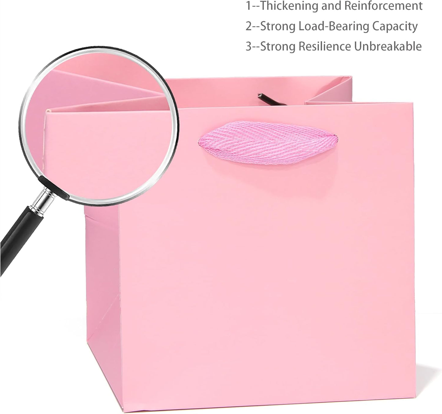 Pink Paper Gift Bag 4 in Paper Gift Box Small Square Bottom Kraft Paper Bags with Handles for Wedding Baby Shower Birthday Party (Pink, 4 x 4 x 4 in, 10 CT)