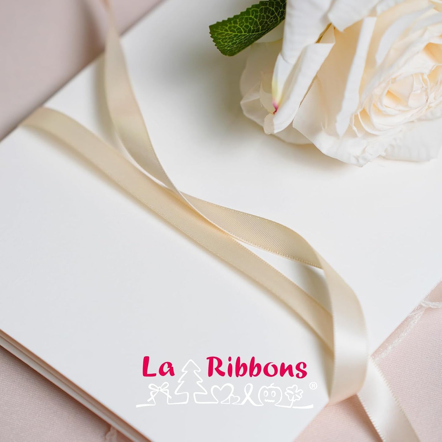 LaRibbons Nude Satin Ribbon 1 Inch 25 Yards Double Faced Silk Ribbon for Flower Bouquet Crafts Gift Wrapping Wedding Party Decoration