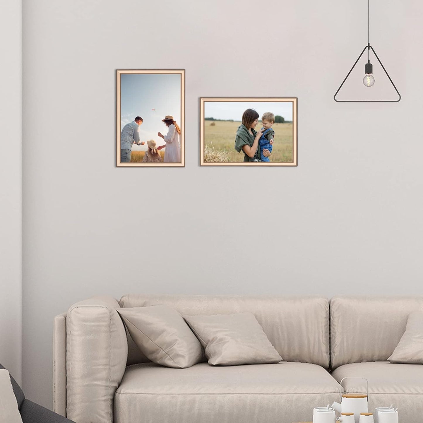 5x7 Picture Frame Set of 2, Gold - Brushed Brass Modern Simple Thin Aluminum Metal Photo Frame with HD Real Glass, Display for Tabletop and Wall Collage, 2 Pack