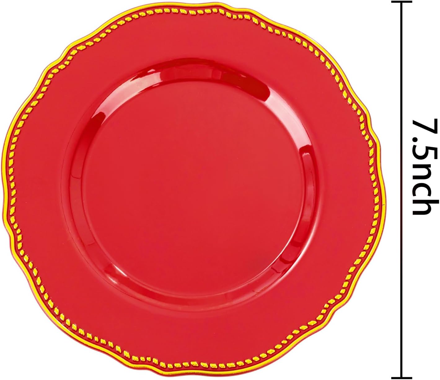Hioasis 60pcs Red Plastic Plates - Red and Gold Disposable Dinnerware with Gold Rim, Heavy-duty, 7.5 inch, Dessert Plates for Party & Wedding