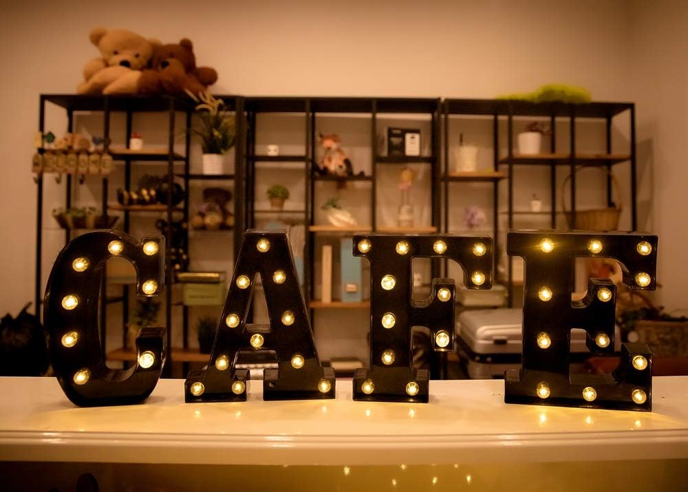 Foaky Black Light Up Letters,Black and Gold Party Decorations, Black Bedroom Decor for Night Light Wedding Birthday Party Home Bar Decoration