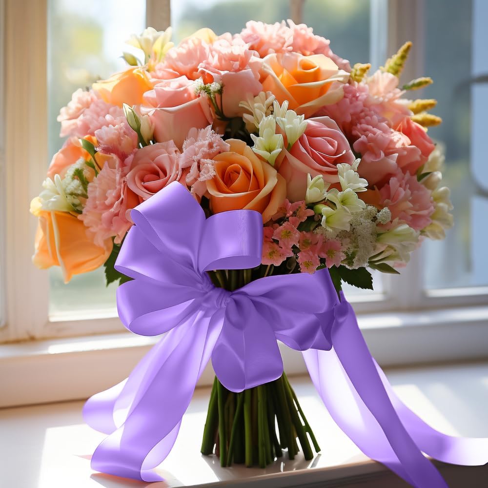 3 Inch 25 Yard Wide Satin Ribbon Light Purple, Solid Fabric Large Ribbon Roll for Cutting Ceremony Wedding Opening Party Decoration, Chairs, Sewing, Festival Pageant Sashes