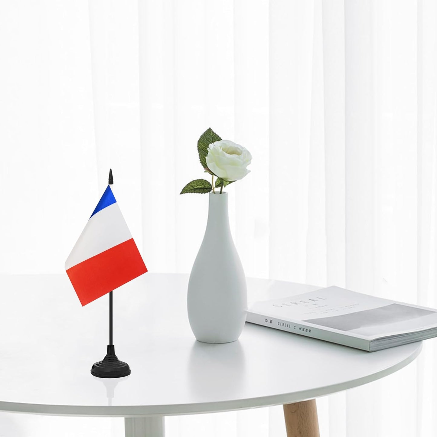 12 Pack France Desk Flag Set, French Table Office Flag, Small Miniature Desktop Flag With Black Pole and Black Base, Classroom, Offices Meeting Desk Decoration (France)