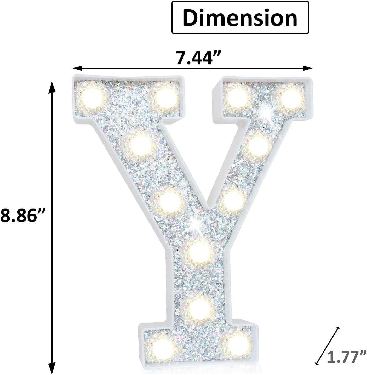 Pooqla Light Up Letters, LED Marquee Letters for Silver Birthday Decorations, Battery Powered Night Light Teenager Girl Room Decor, Gift for Girls Boys Wedding Bedroom Christmas Party Decor, Letter Y