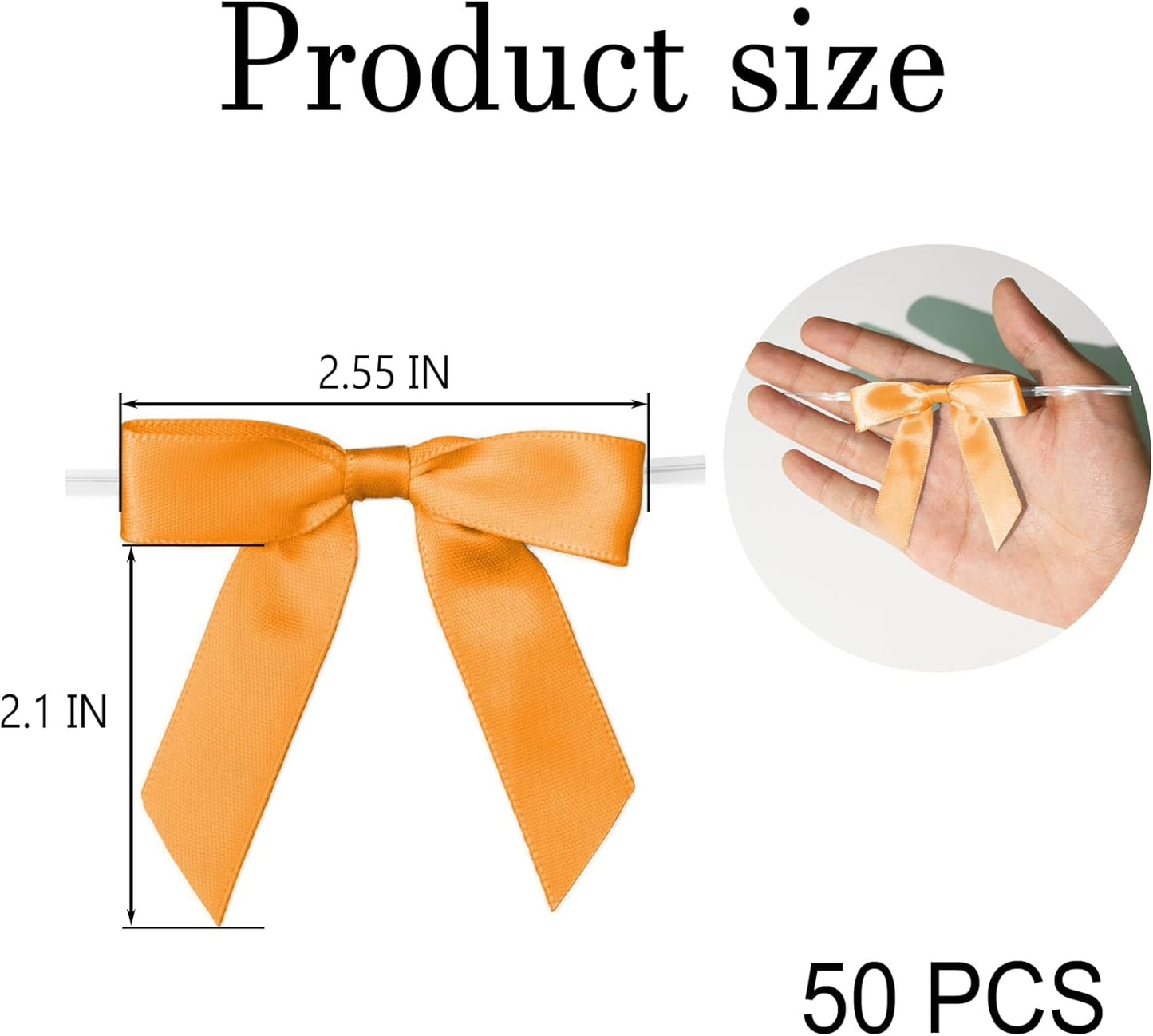 50Pcs Orange Twist Tie Bows for Gift Wrapping 2.5" Satin Ribbon Bow for Treat Bags Balloons Birthday Party Favors Wedding Decorations