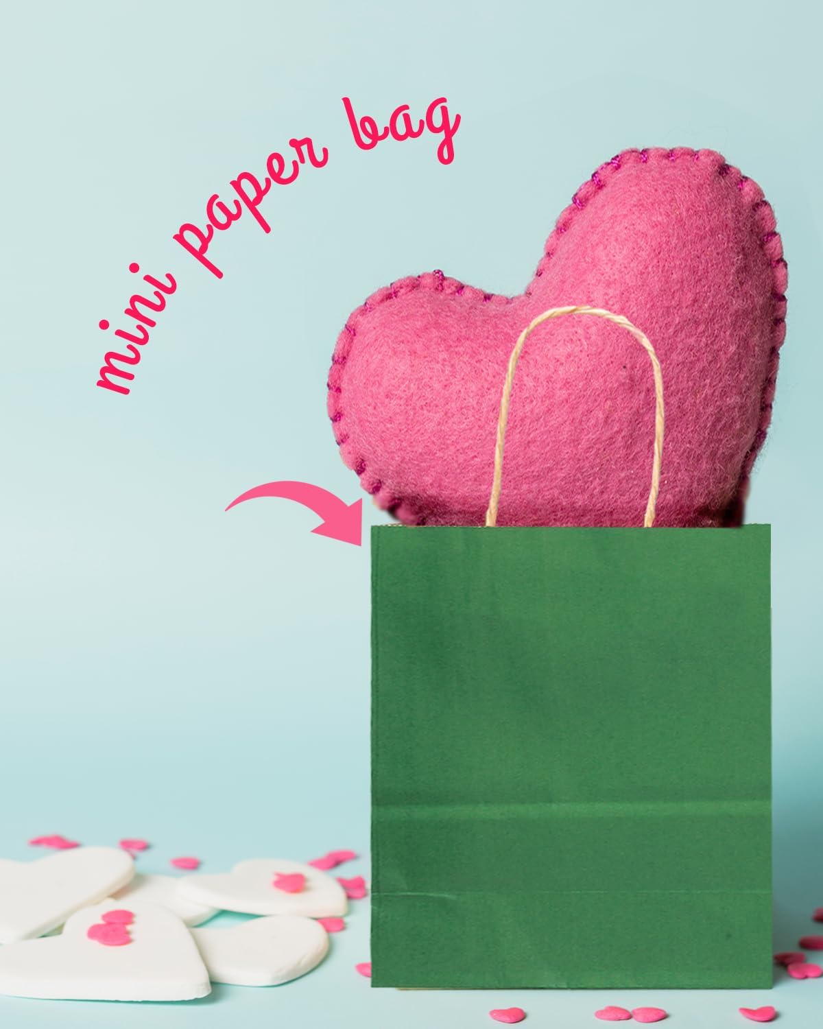 Bakepacker 100 Pcs Deep Green Mini Paper Gift Bags with Handles 6"x4.5"x2.5" Brown Kraft Party Favor Bags Multiple Uses (Mini size)