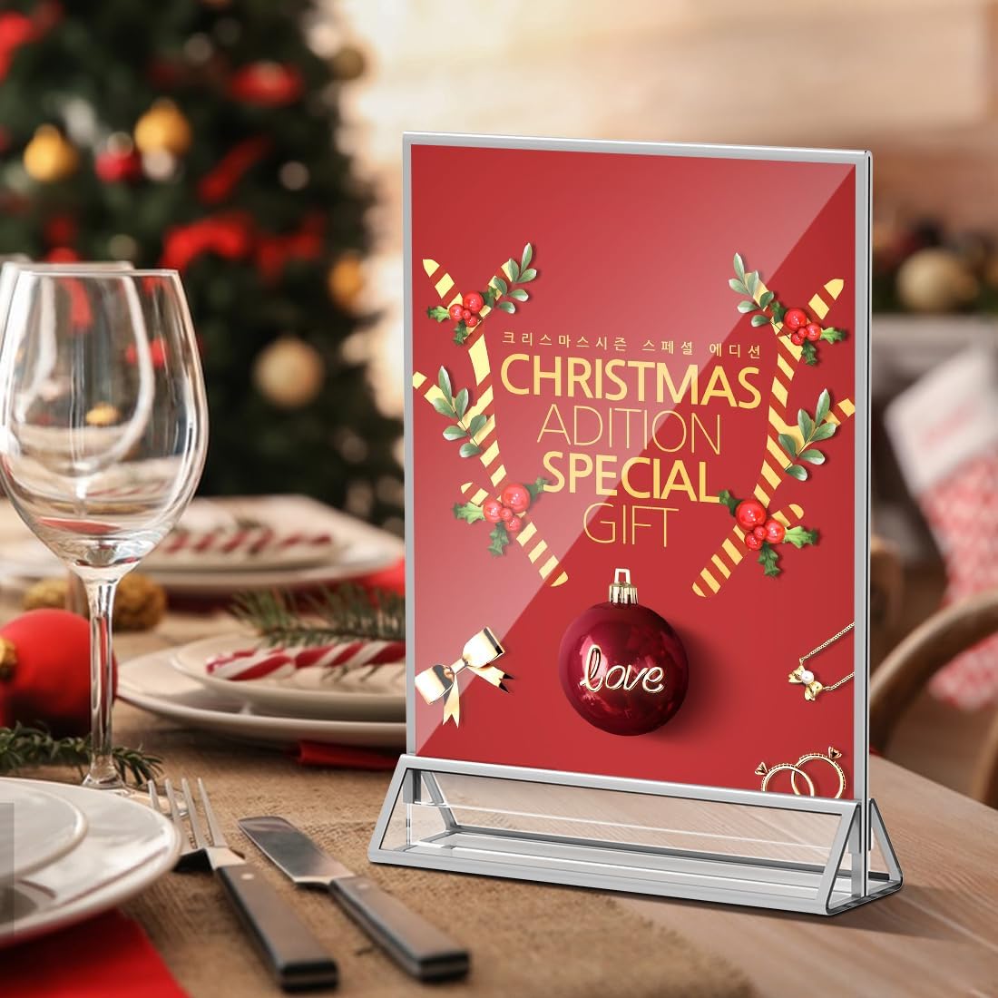 Clear Acrylic Sign Holder 8.5X11 with Silver Borders Display Stand, Double Sided Acrylic Picture Frames Plastic Sign Holder for Wedding Table Numbers Menu Holder (6 Pack)