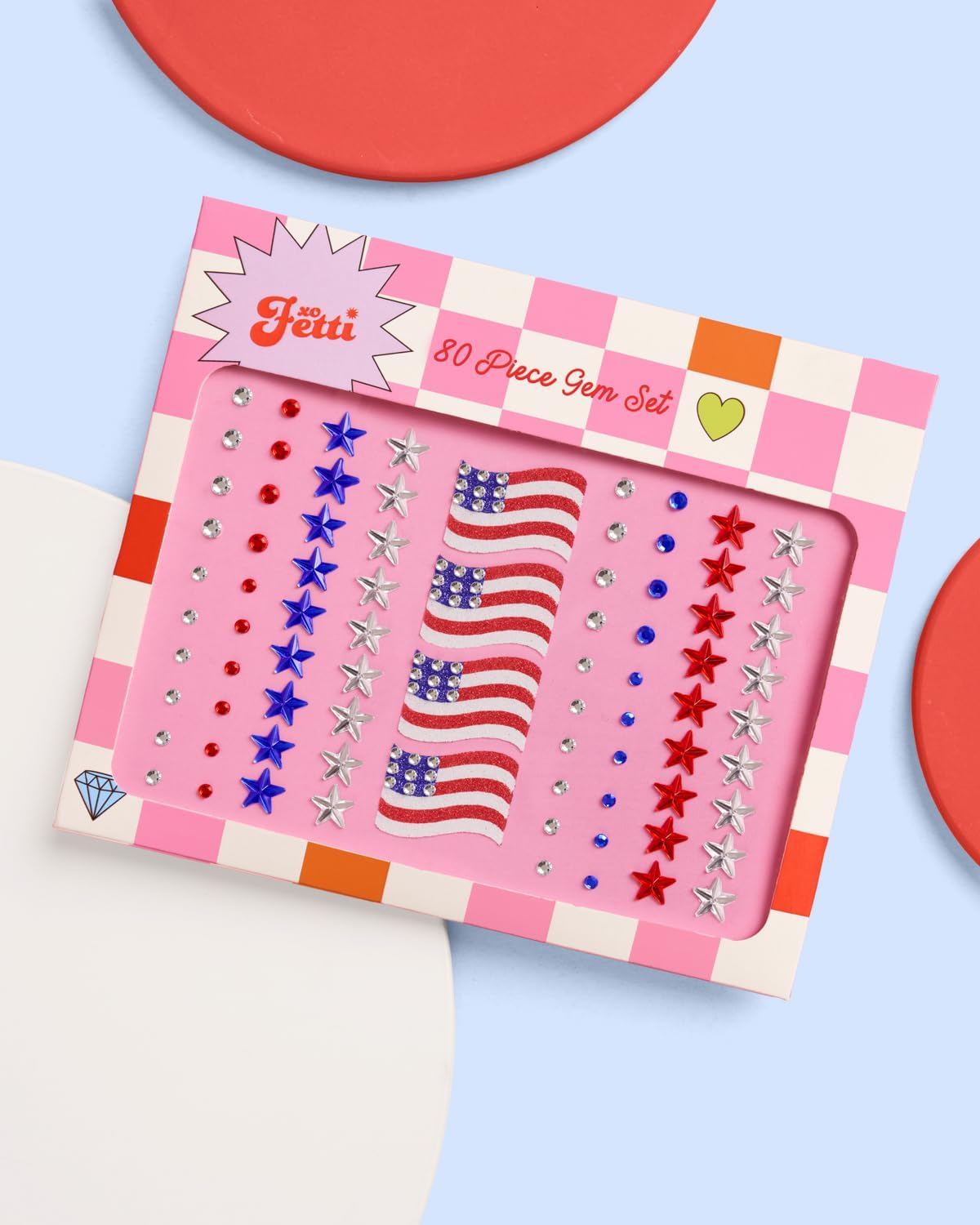 xo, Fetti America Face Gems - 80 pcs. | USA Face Stickers, 4th of July Rhinestone Accessory, Country Party Decorations, All American Supplies