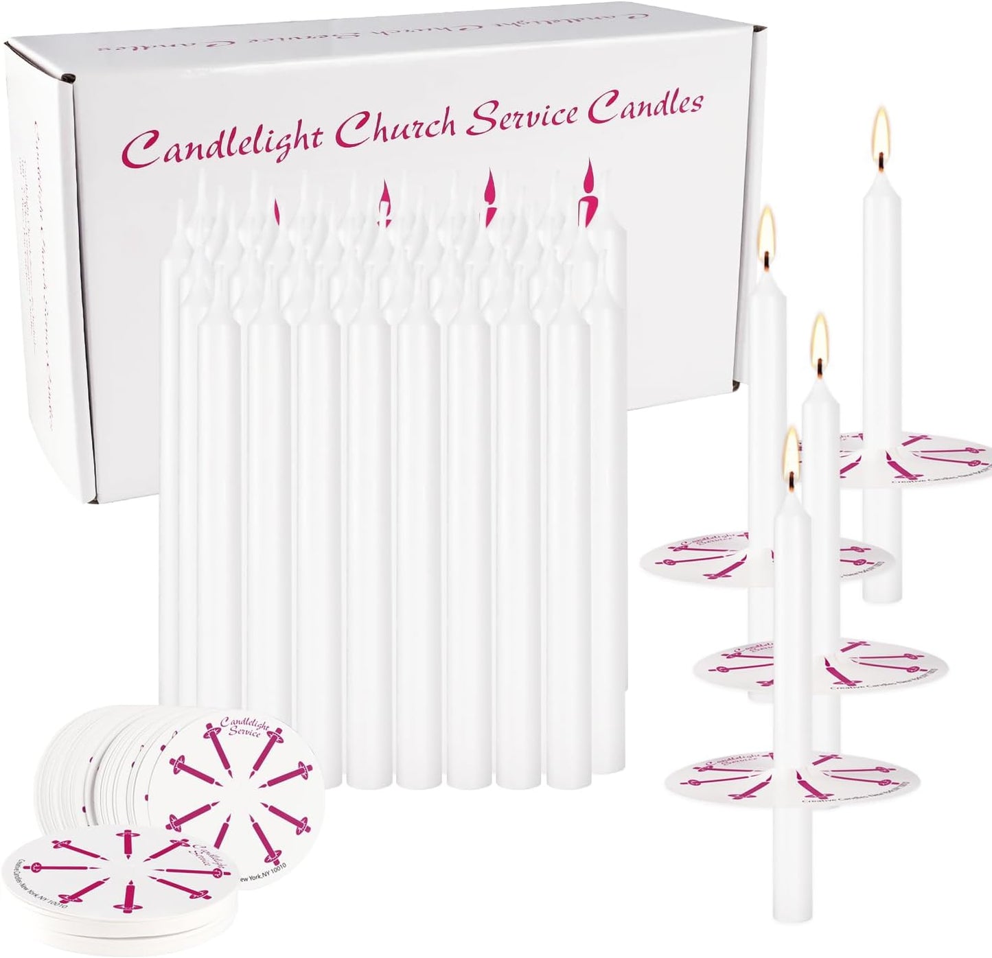 100 White Odorless Taper Candles - Handheld with Drip Protection, 5 Inches - Church & Sabbath Religious Candles