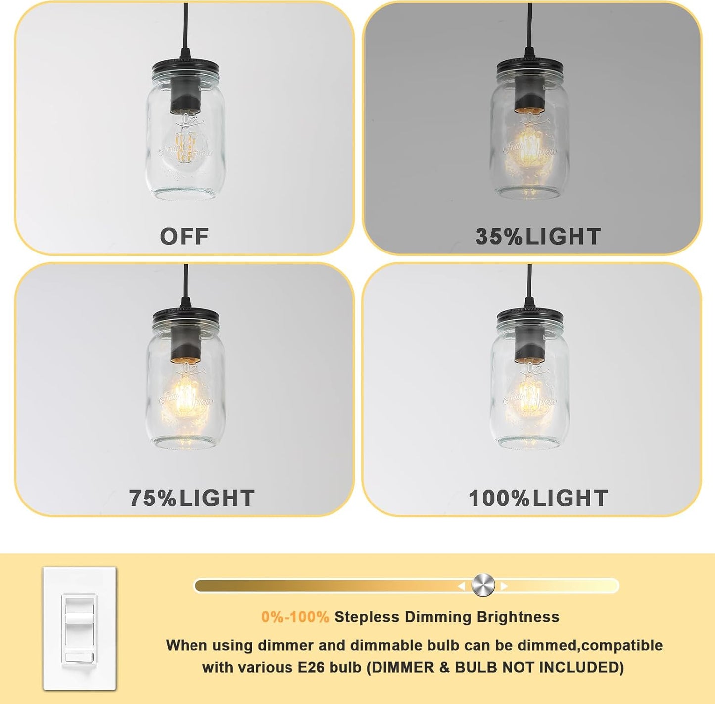 Glass Pendant Lights Kitchen Island, 1-Light Black Pendant Light Fixtures with Mason Jar Clear Glass Shade, Farmhouse Hanging Light for Kitchen Sink Dining Room Bedroom Hallway