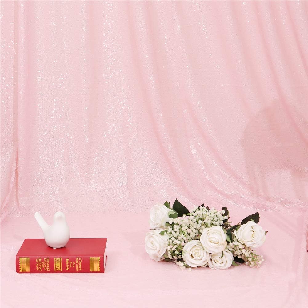 Eternal Beauty Pink Sequin Backdrop Curtains, Valentine's Day Shimmer Back Drop 2Panels-2FTx8FT for Christmas, Party, Birthday, Photography, Wedding, Baby Shower Event Decoration
