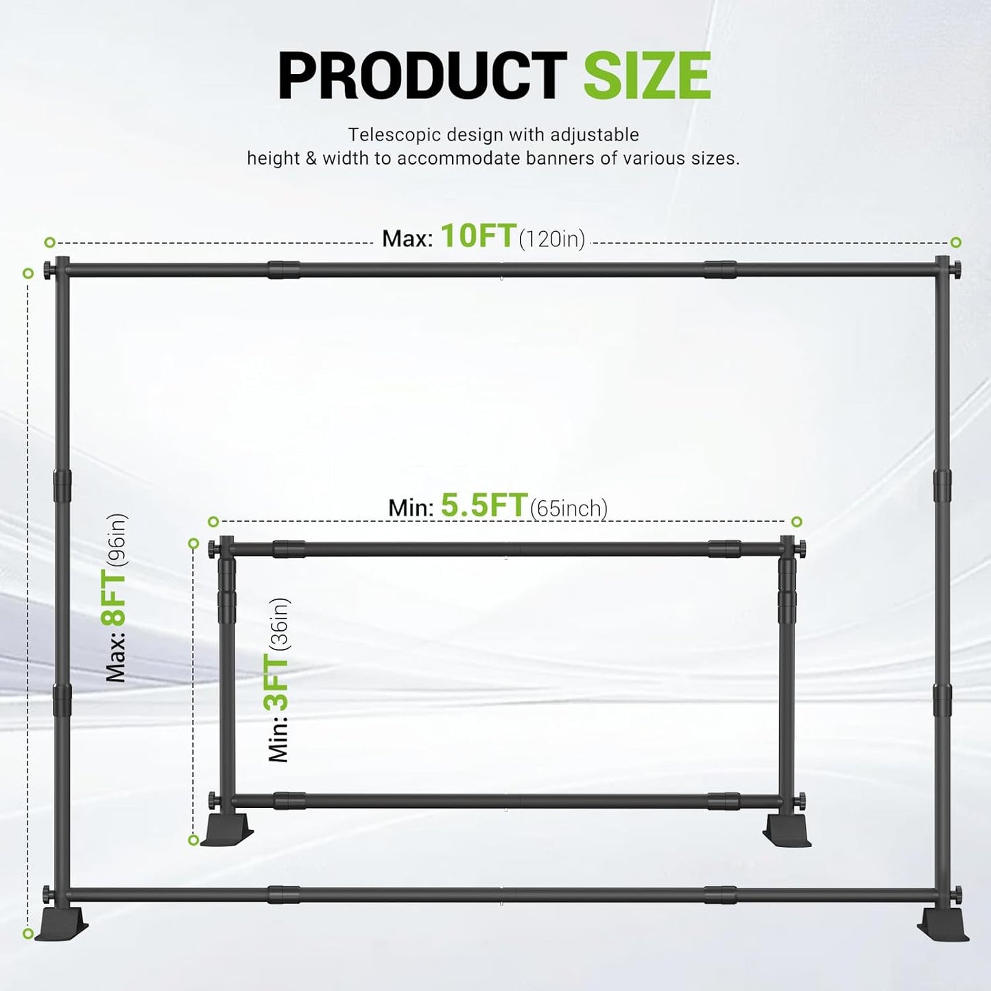 10 x 8 Ft Heavy Duty Backdrop Banner Stand, Adjustable Photo Background Support Frame Kit, Backdrop Stand for Parties Birthday Party Baby Shower Wedding Decorations