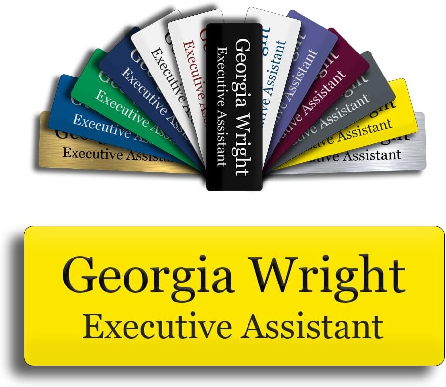 Custom Engraved Name Tag 1" x 3" Personalized Badge Magnetic or Pin Backing Made in The USA by Gem Awards (Yellow)