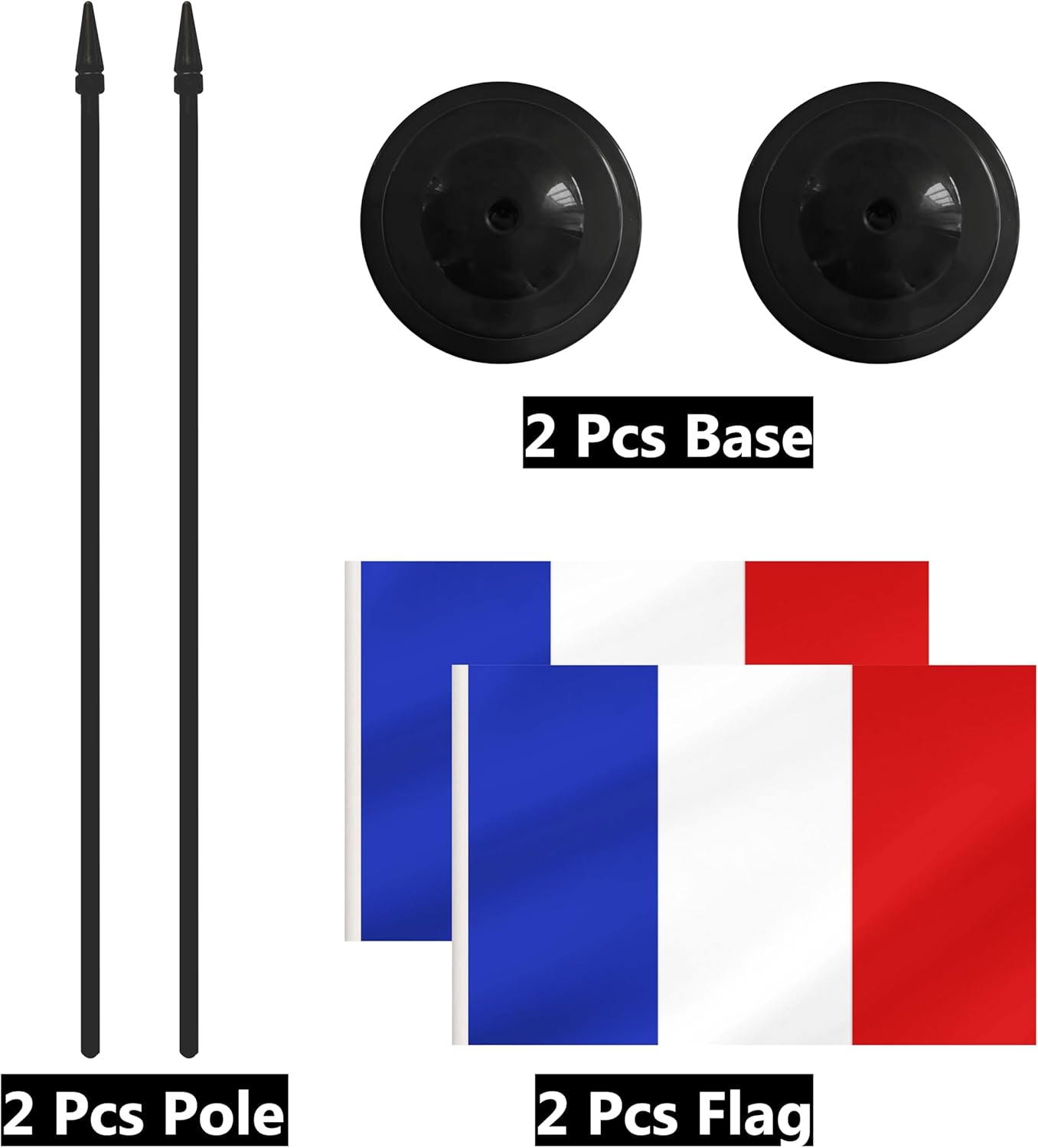 2 Pack France Desk Flag Set, French Desktop Small Miniature Table Office Flag with 12" Black Pole and Black Base, Offices, Classroom, Home, Festival Decoration (France)