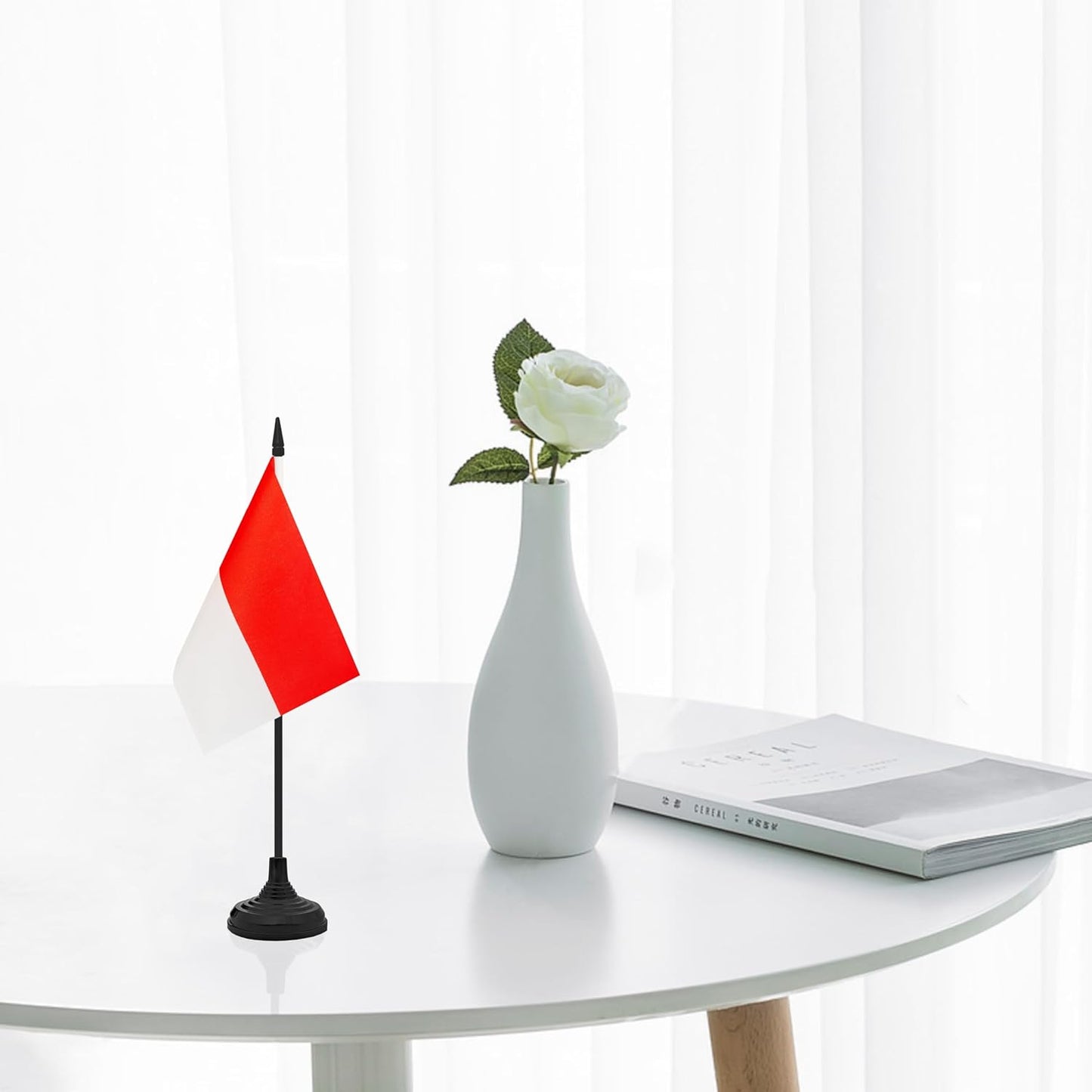 12 Pack Indonesia Desk Flag Set, Indonesian Table Office Flag, Small Miniature Desktop Flag With Black Pole and Black Base, Classroom, Offices Meeting Desk Decoration (Indonesia)