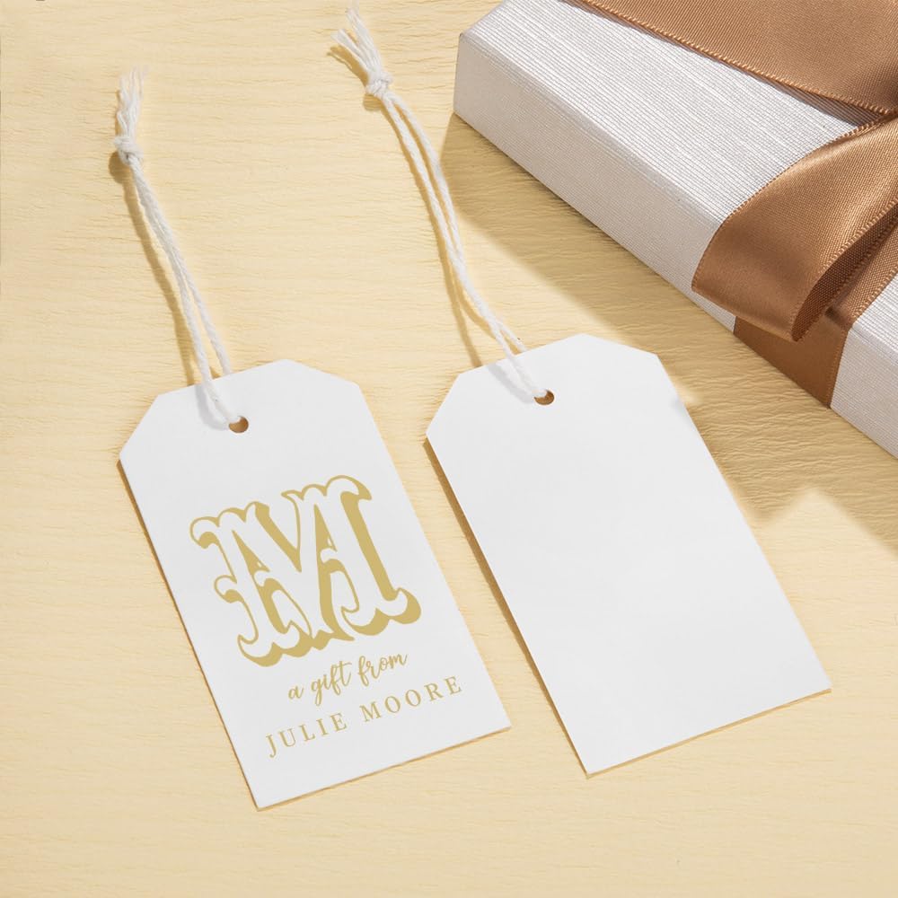callie Personalized Monogrammed Gift Tags with String Attached, Custom Name White Paper Gift Tags for Wedding Favors, Birthday, Bridal Shower, 24PCS