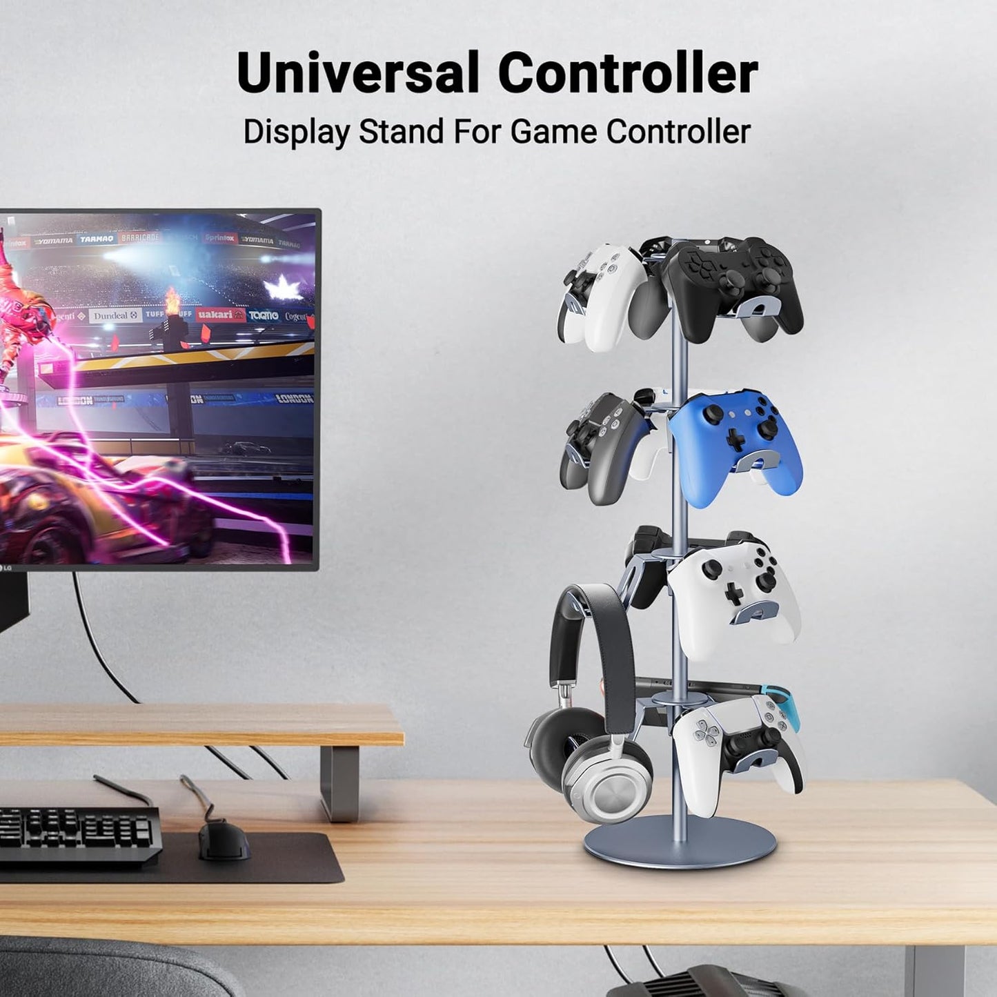 Gaming Controller Holder Aluminum Alloy 4 Layers,360-degree rotatable Headphone Stand,Gaming Controller Stand for Xbox PS5 PS4 Switch,Gaming Controller Headset Holder for Gaming Accessories