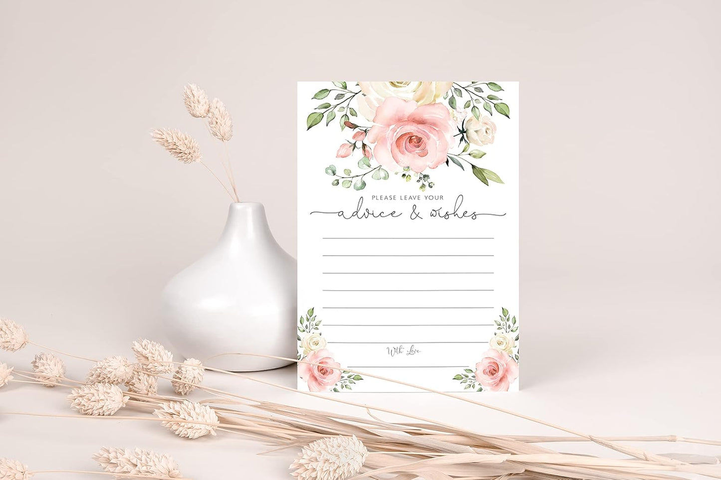 Your Main Event Prints Blush Floral Advice and Wishes Cards for the Bride and Groom - Perfect for Bridal Showers, Baby Showers, Graduations, and Weddings - Pack of 50 4x6 Cards