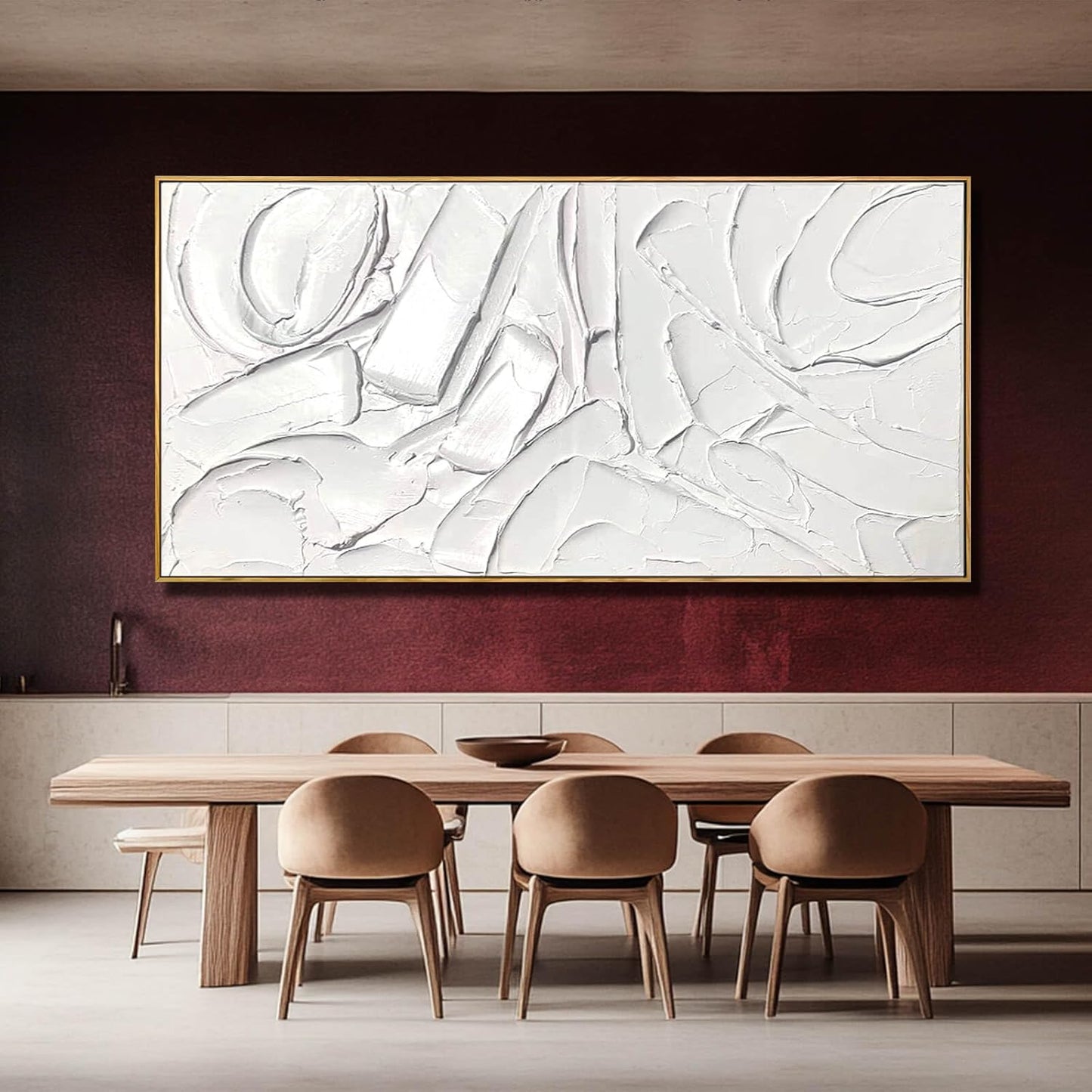 XIANSHOU White Artwork for Walls Contemporary Abstract Art Hand Painted 29"x58" Line Art Wall Decor Large Wall Art for Living Room Bedroom Hotel