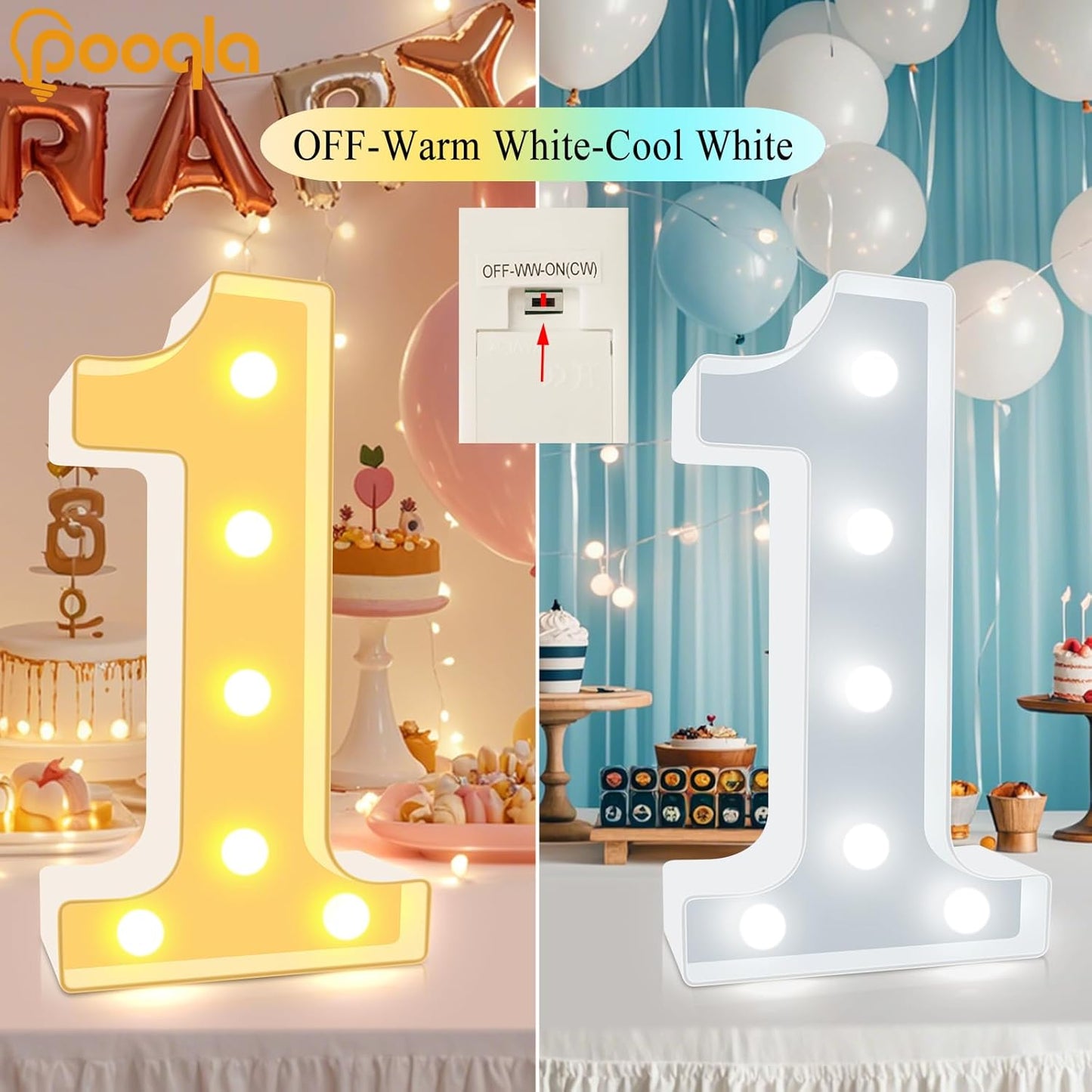 Pooqla 25th Birthday Decoration for Her Him, Decorative LED Light Up Numbers, Marquee Numbers 25 Sign for Party Backdrop 25th Wedding Anniversary Decor, Warm White and Cool White Number 25