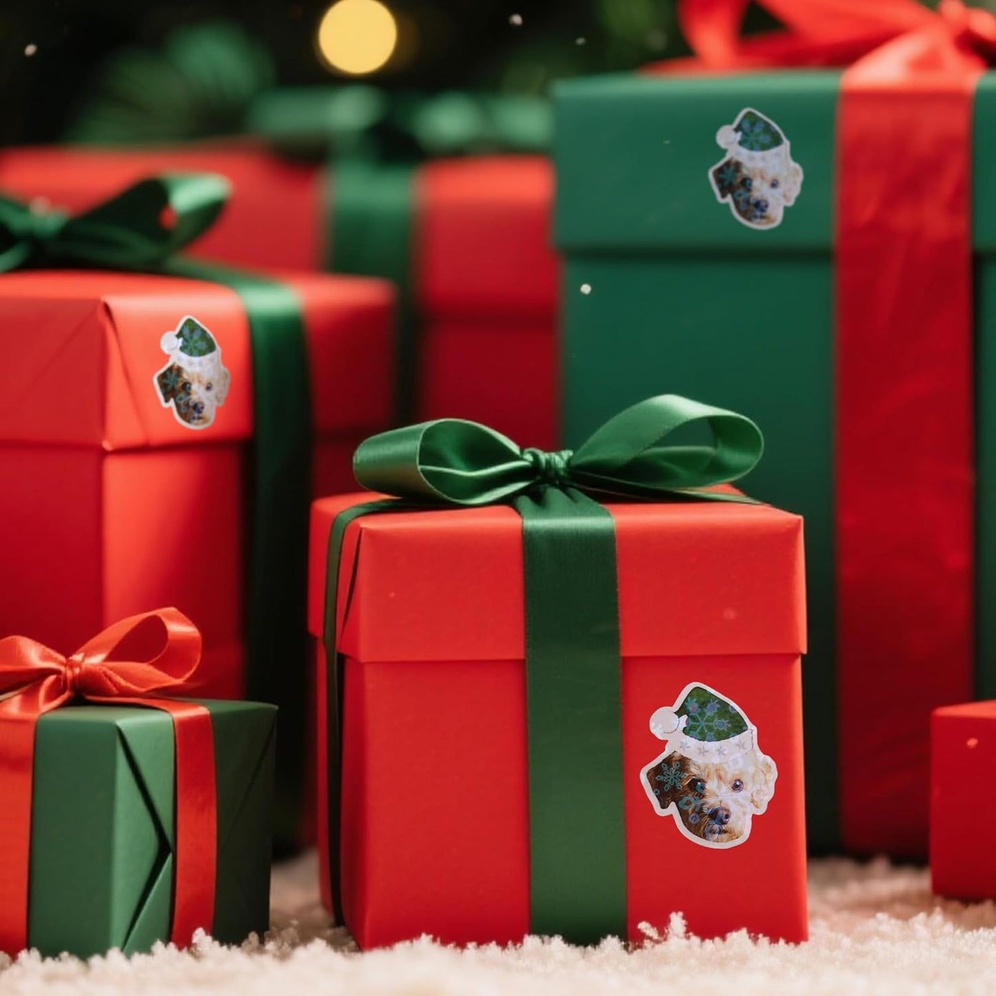 CALLIE Personalized Christmas Stickers with Custom Name, Waterproof Custom Christmas Name Tags Stickers, Peel and Stick Christmas Gift Tags (Santa Hat Face Photo)