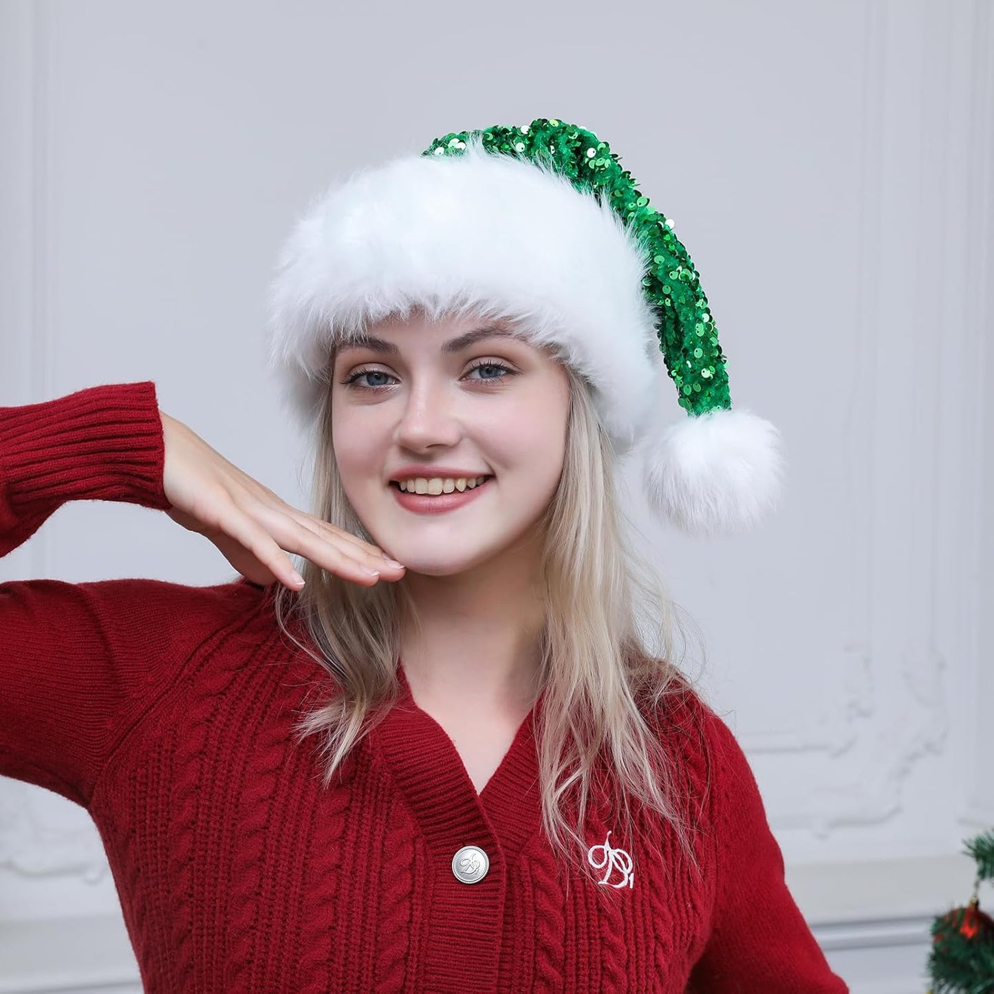 Personalized Sequin Santa Hat for Adults, Red Glitter Christmas Party Hat, Xmas Halloween New Year Holiday Headwear