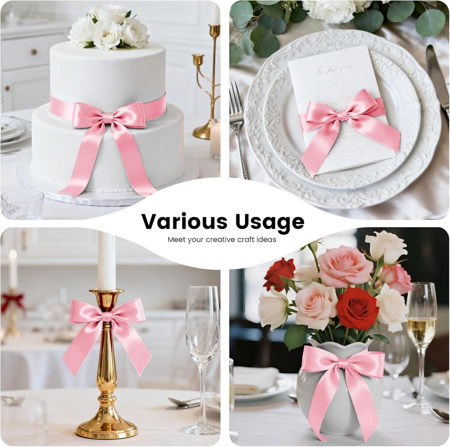 1-1/2 Inch 100 Yards Satin Ribbon Light Pink, Solid Color Fabric Ribbon for Gift Wrapping, Wedding, Polyester Gift Ribbon for Birthday Party Decoration, Craft, Hair, Floral, Sewing