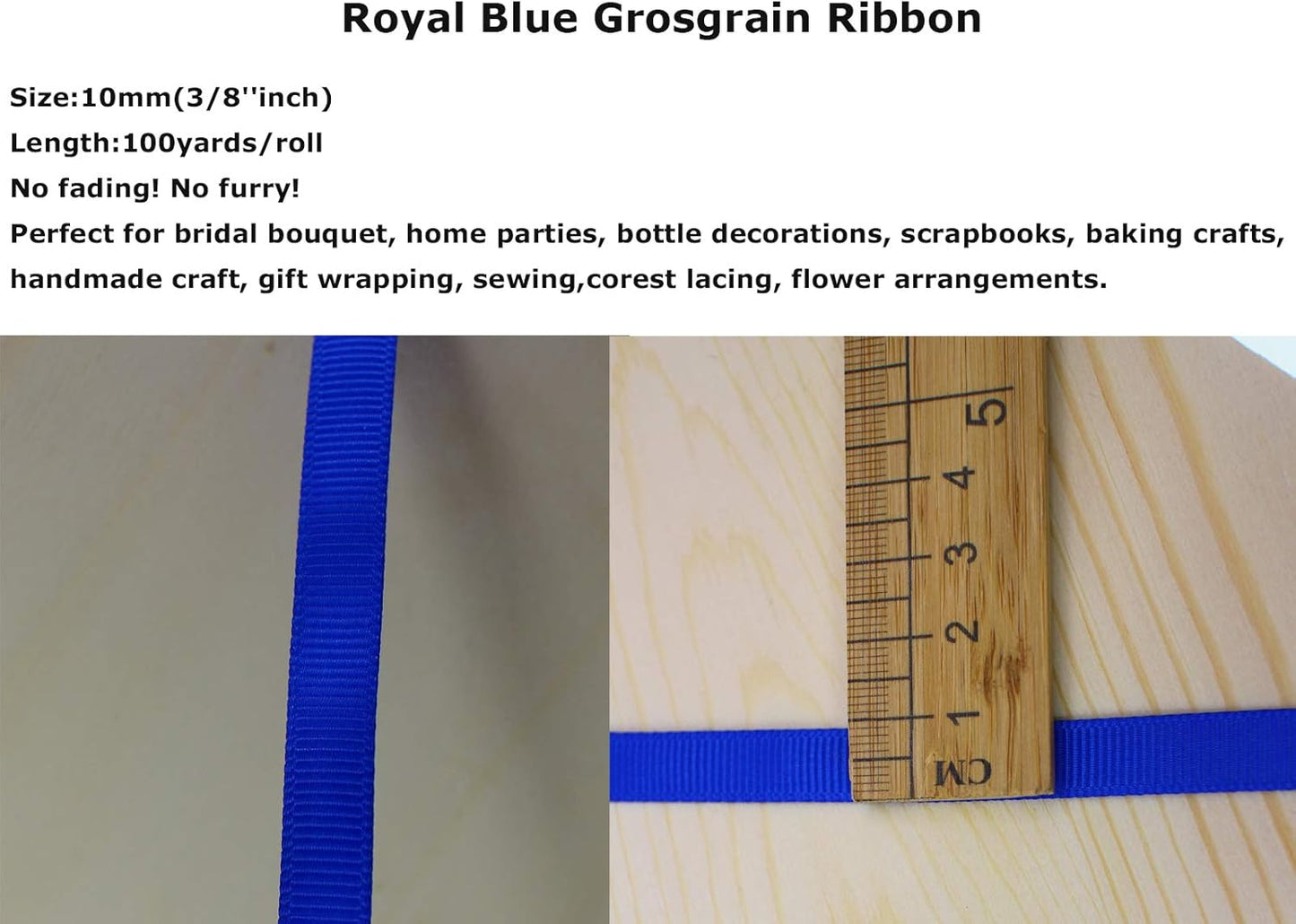 Jesep One Roll 100 Yards 3/8" Soild Grosgrain Ribbon Boutique Gift Wrapping Package Ribbon, DIY Crafts Bow Hair Headband Accessories Assorted Ribbon#352 (3/8" 10mm, Royal Blue)