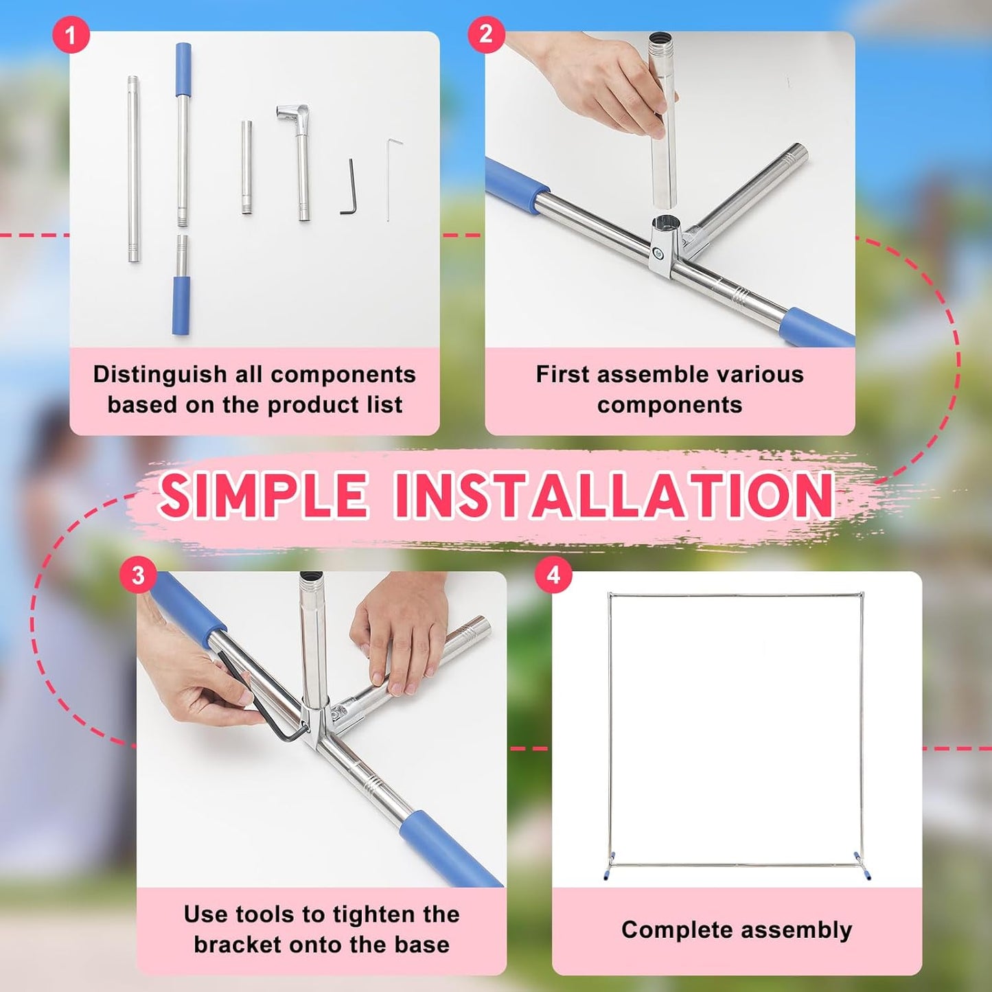 Wedding Arch,7 x 6 FT Metal Arch Backdrop Stand with Support Feet Base,Square Arched Frame for Birthday Party Ceremony Event Balloon Arches Decoration