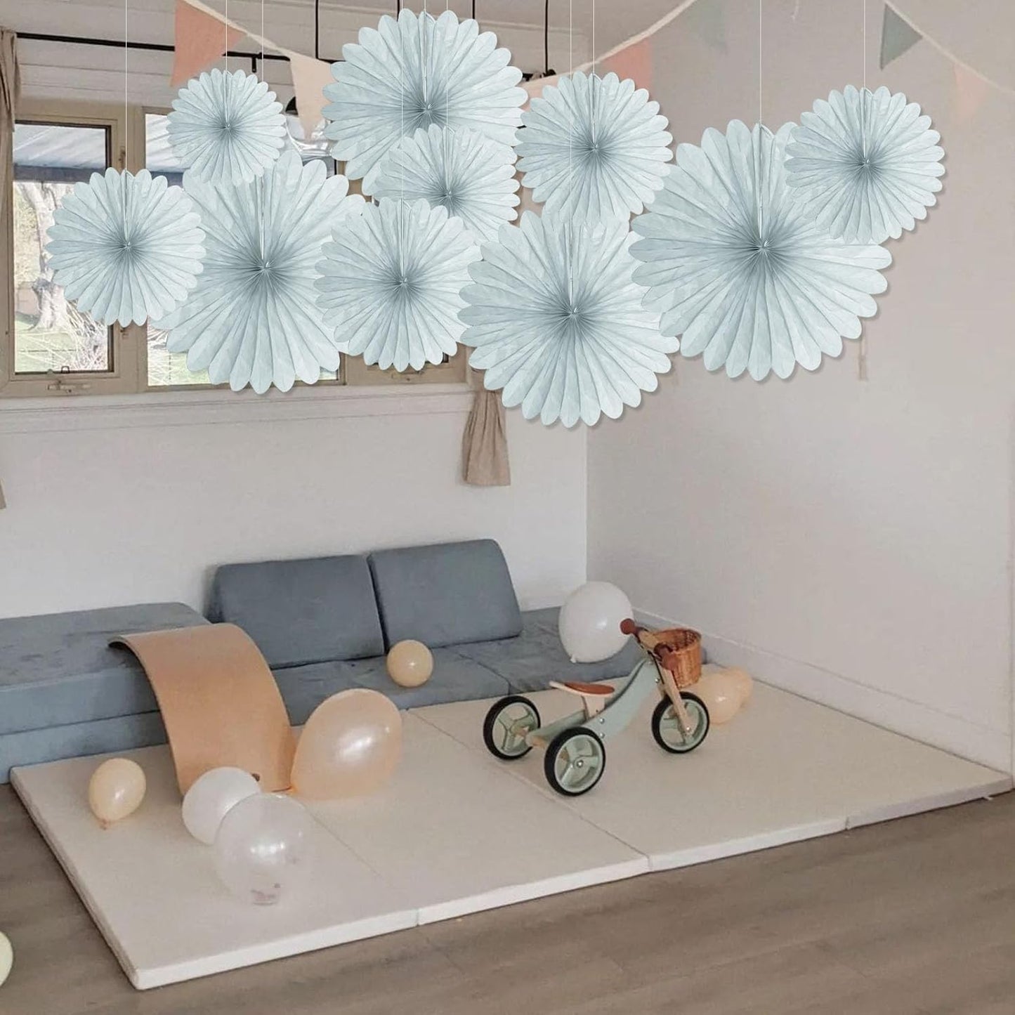 20 Pcs Gary Hanging Paper Fan, Hanging Honeycomb Round Paper Fans for Weddings, Birthdays, Christmas, Baby Showers, Classroom, Events Ceiling Party Supplies Decorations