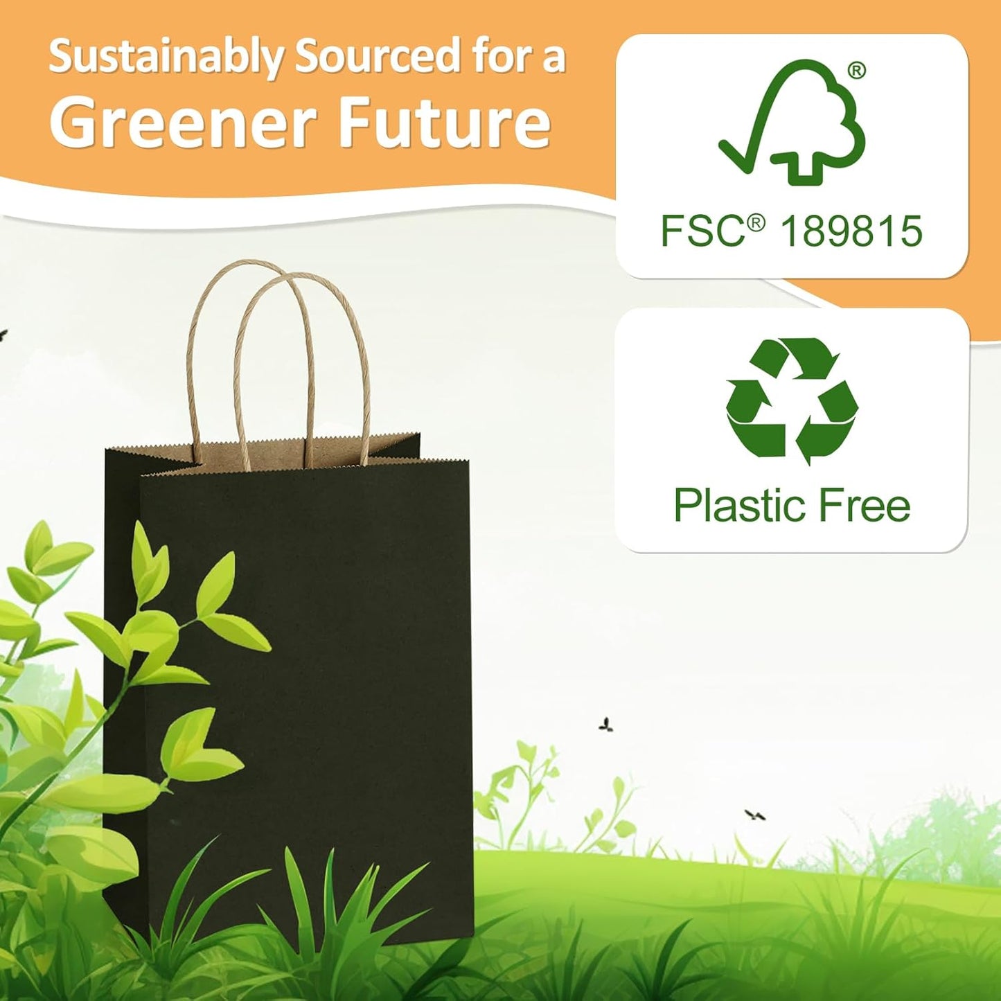 BagDream 150 Pack Small Black Gift Bags 5.25x3x8 Inch Kraft Paper Gift Bags with Handles Bulk Shopping Merchandise Retail Business Wholesale Birthday Party Favors Bags Paper Sacks